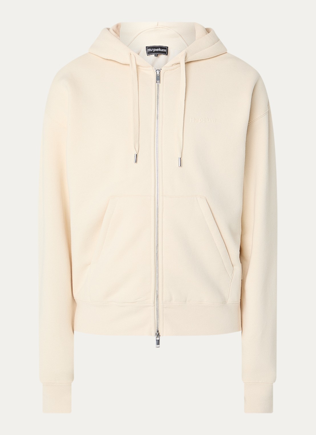 Hopeium Sweatvest met logo- en backprint - voorkant 4 creme