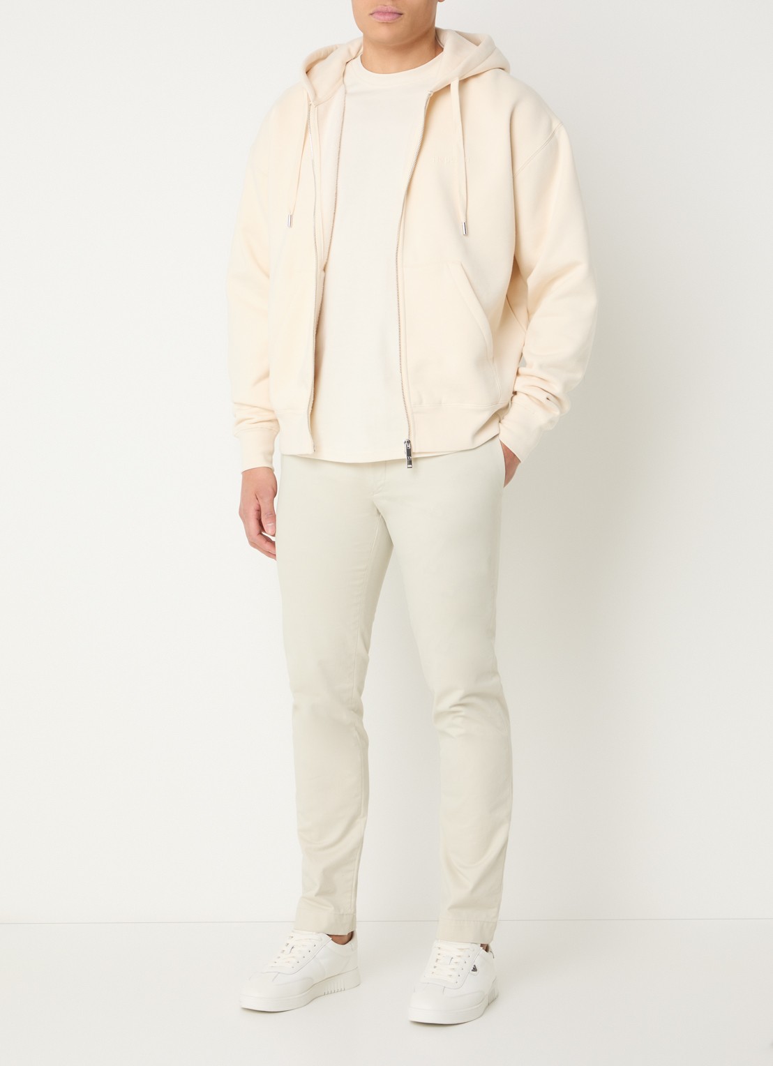 Hopeium Sweatvest met logo- en backprint - voorkant 5 creme