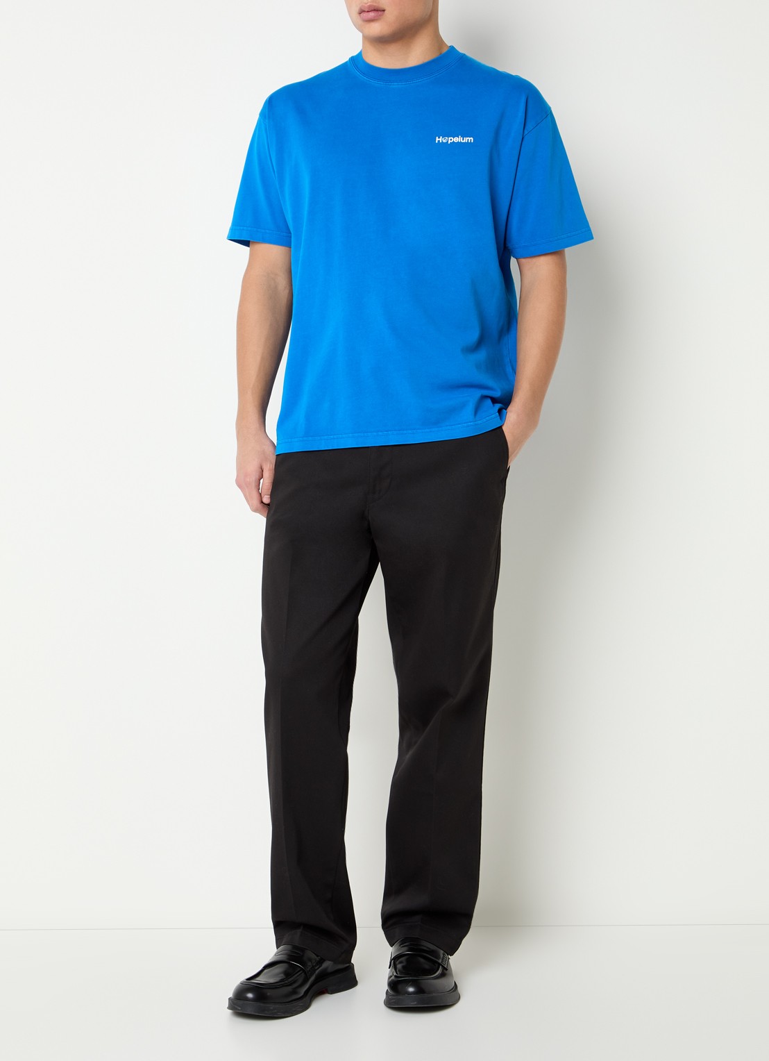 Hopeium T-shirt met logo- en backprint - voorkant 4 blauw