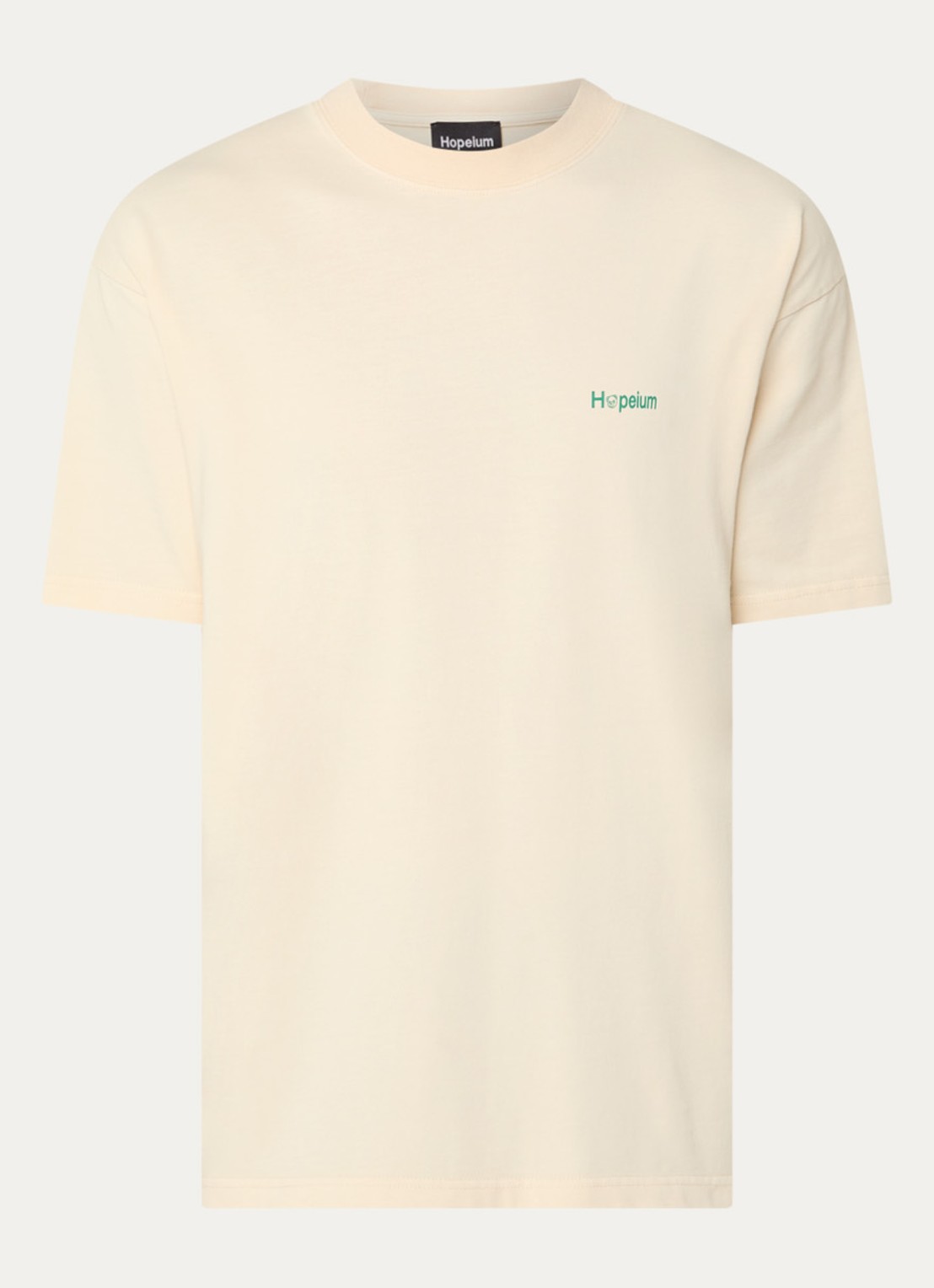 Hopeium T-shirt met logo- en backprint - voorkant 3 lichtgeel