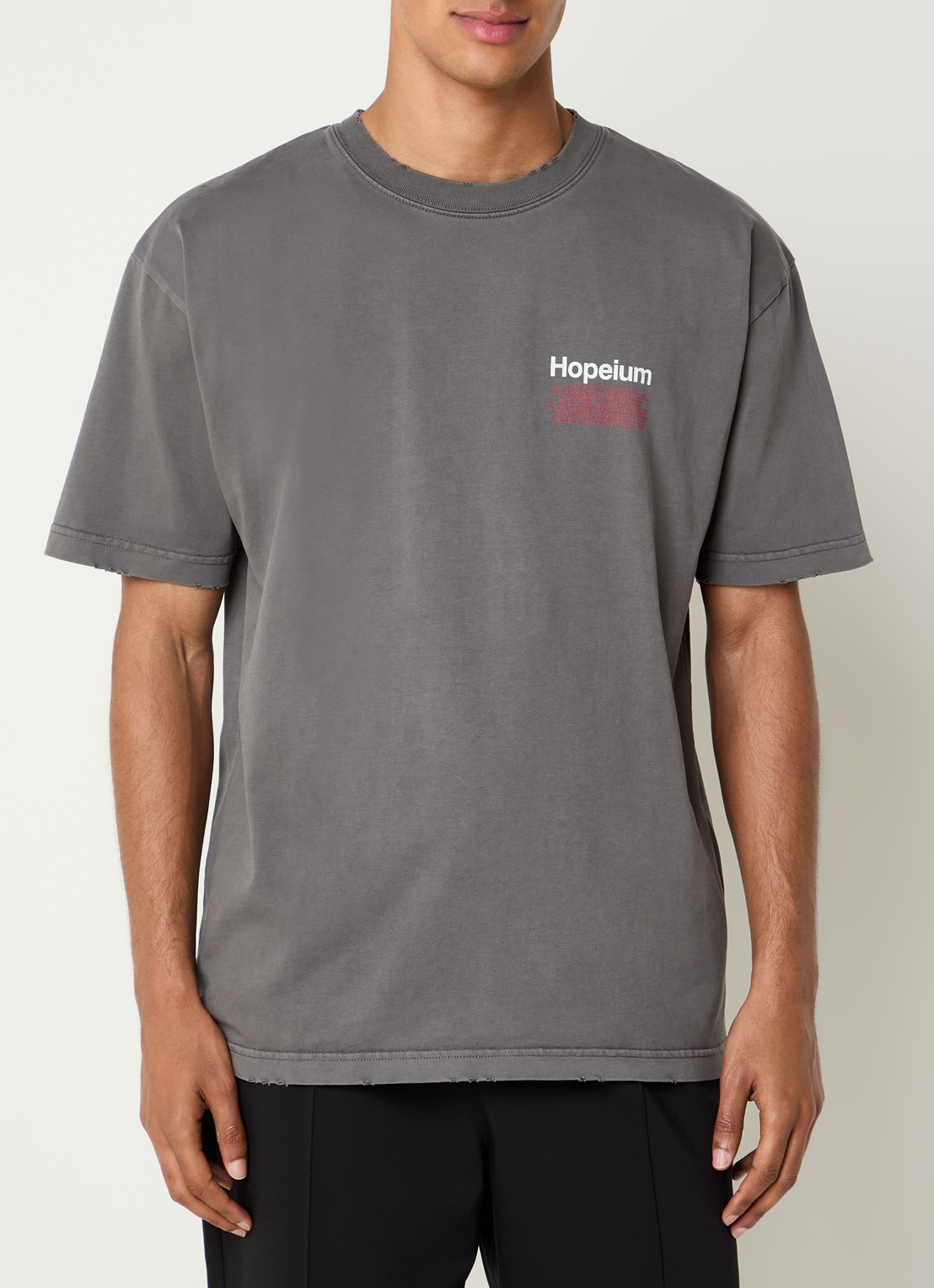 Hopeium T-shirt met logo- en backprint - achterkant grijs