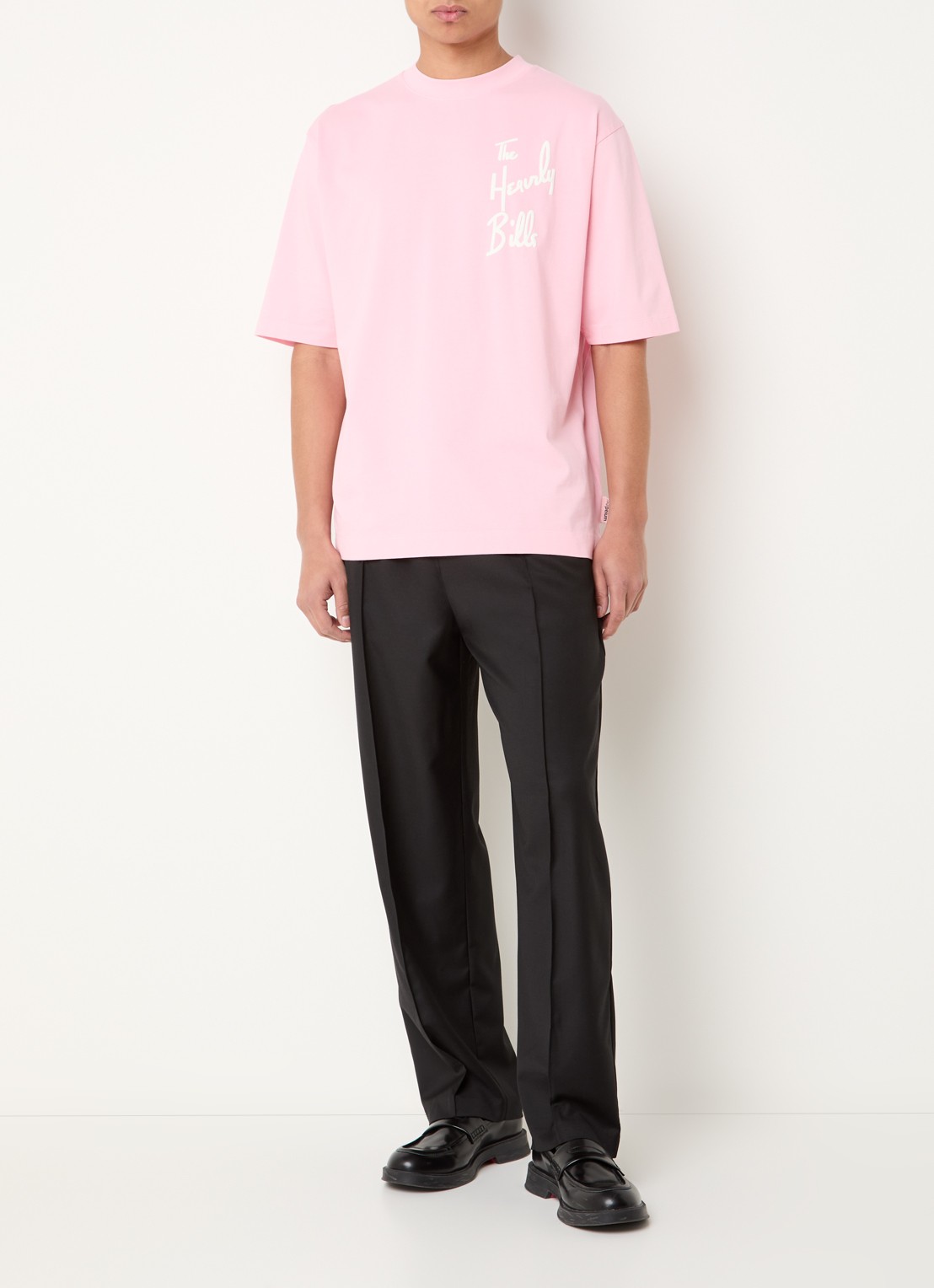 Hopeium T-shirt met logoprint - voorkant 3 zalmroze