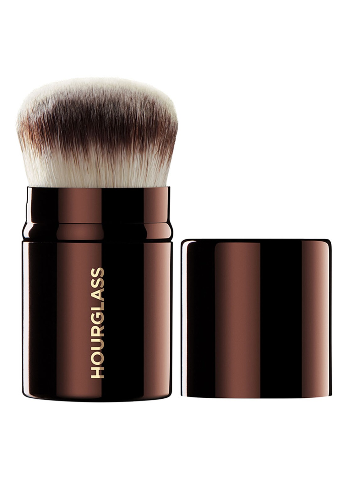 Hourglass Retractable Kabuki Brush - uitschuifbare poederkwast - voorkant donkerbruin
