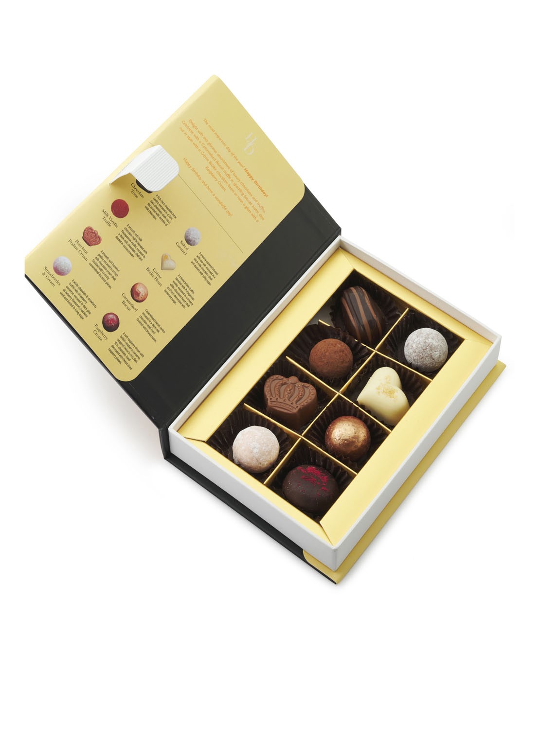 House of Dorchester Happy Birthday Book Box chocolade bonbons 8 stuks - voorkant 2 undefined
