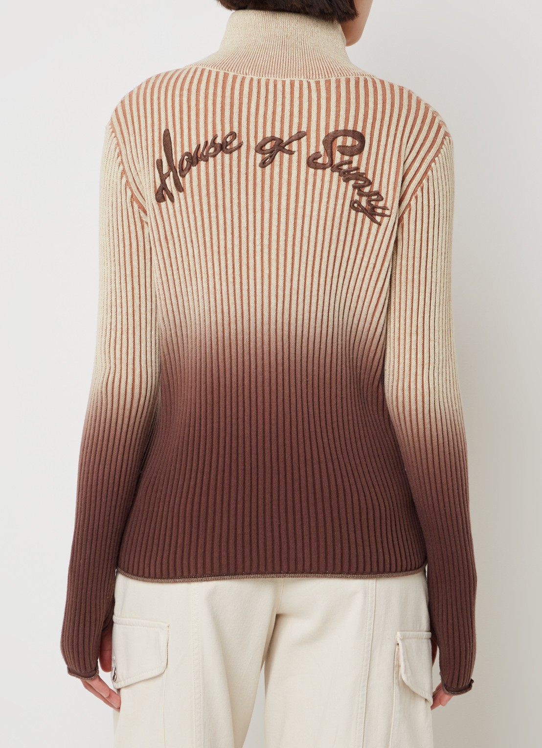 House of Sunny Verona ribgebreid vest met dip-dye dessin en logoborduring - achterkant bruin