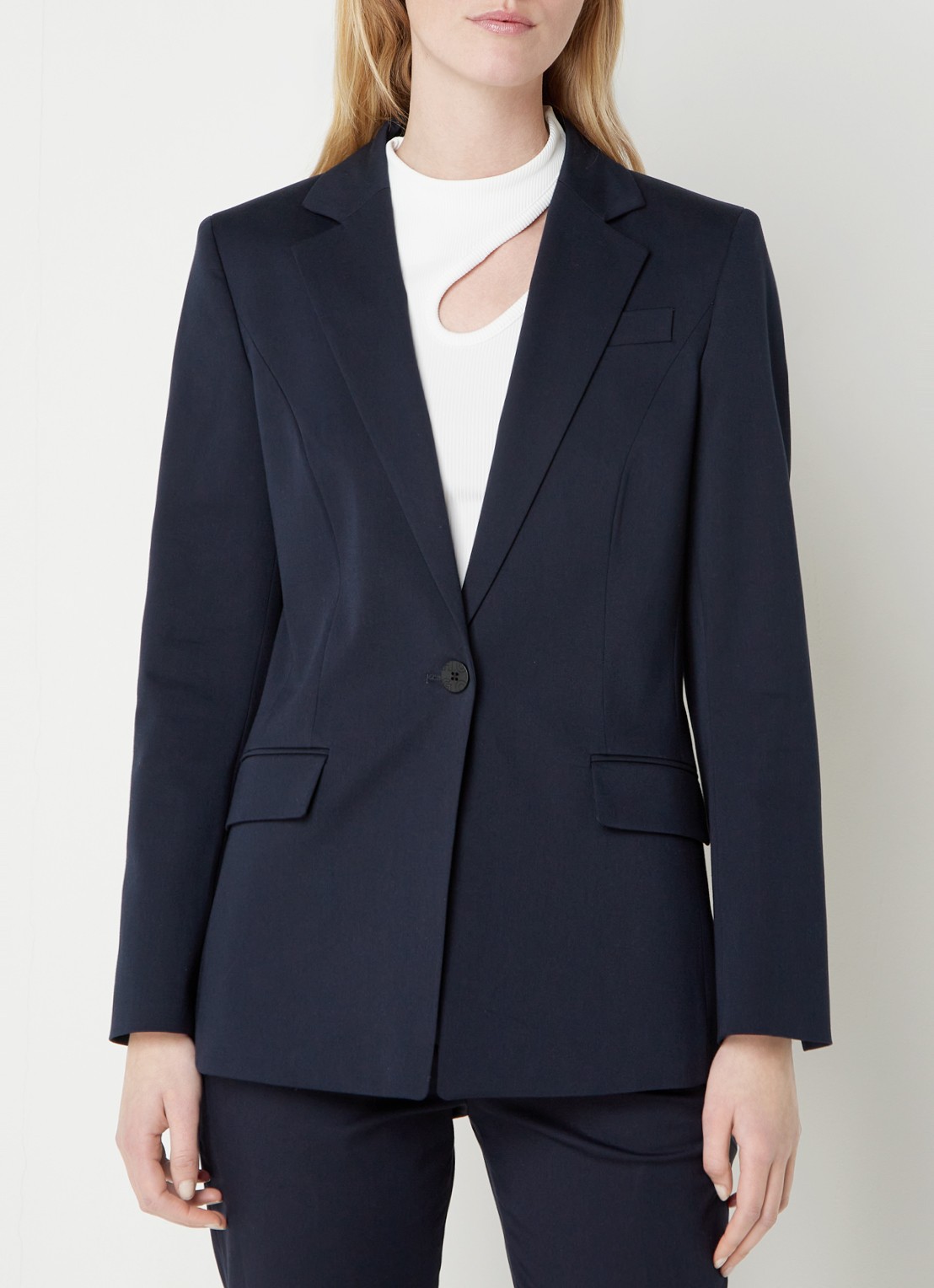 HUGO Amegan blazer met klepzakken - detail donkerblauw