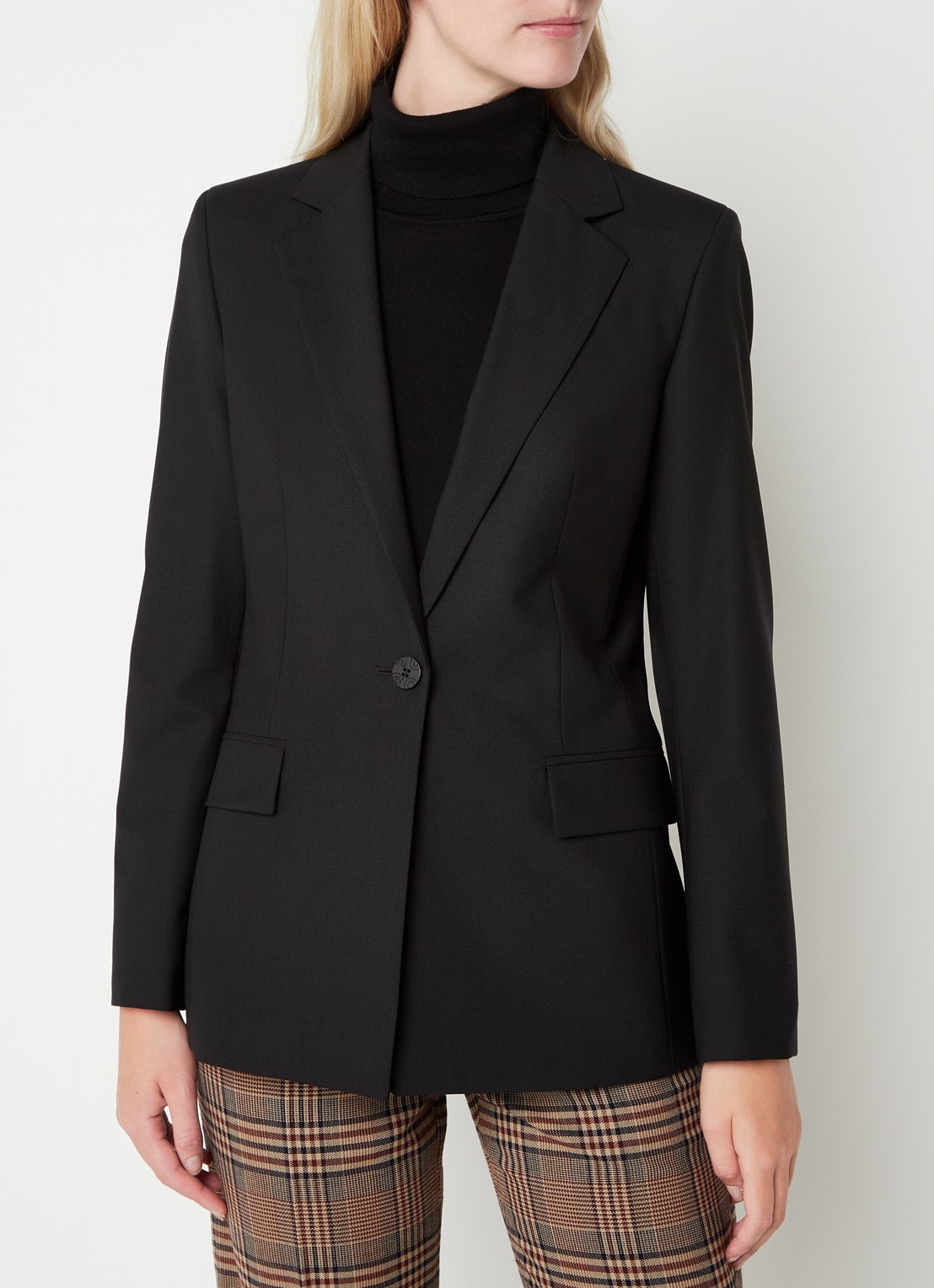 HUGO Atana blazer in wolblend met klepzakken - detail 4 zwart
