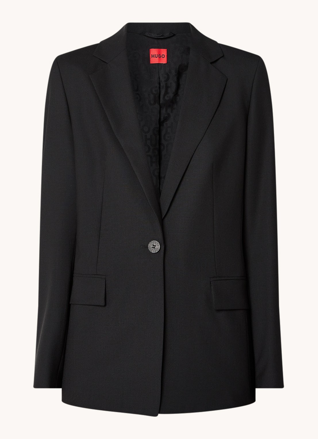 HUGO Atana blazer in wolblend met klepzakken - voorkant zwart