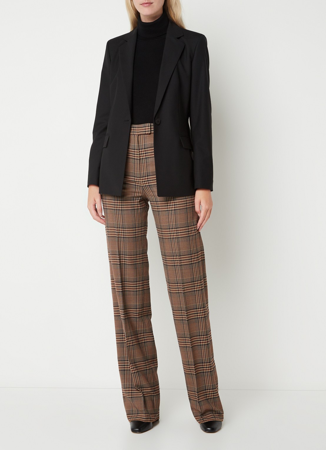 HUGO Atana blazer in wolblend met klepzakken - voorkant 2 zwart