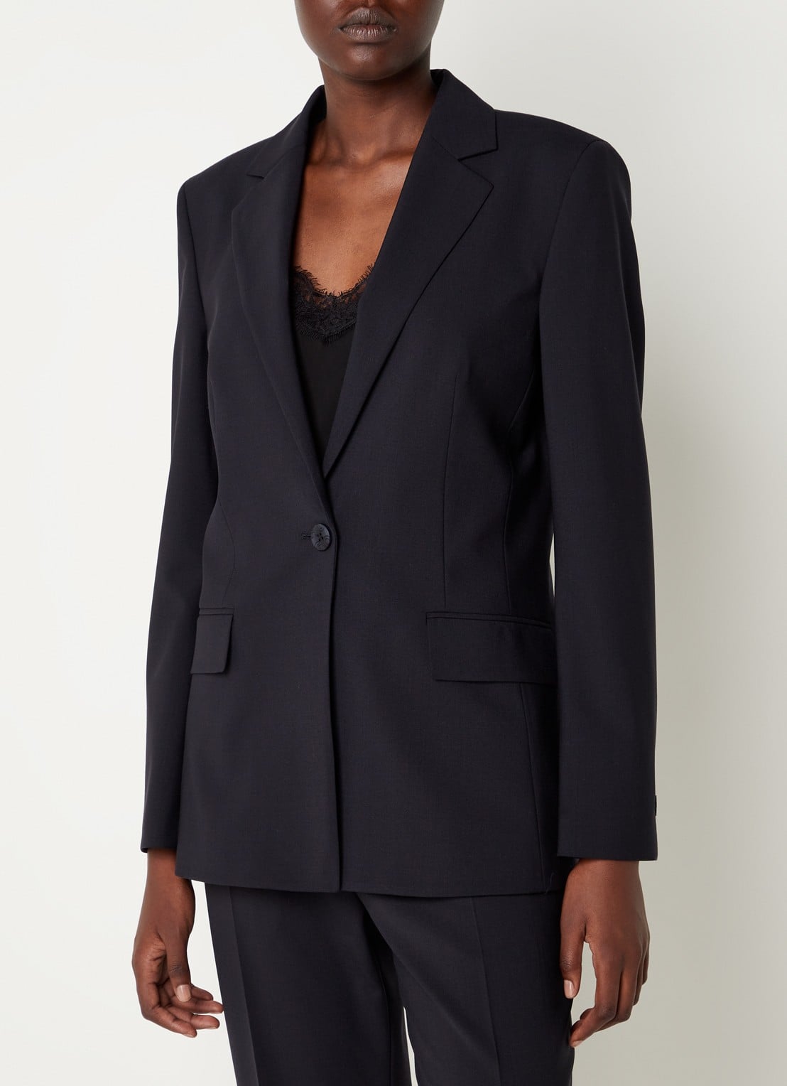HUGO Atana blazer in wolblend met klepzakken - detail 2 donkerblauw