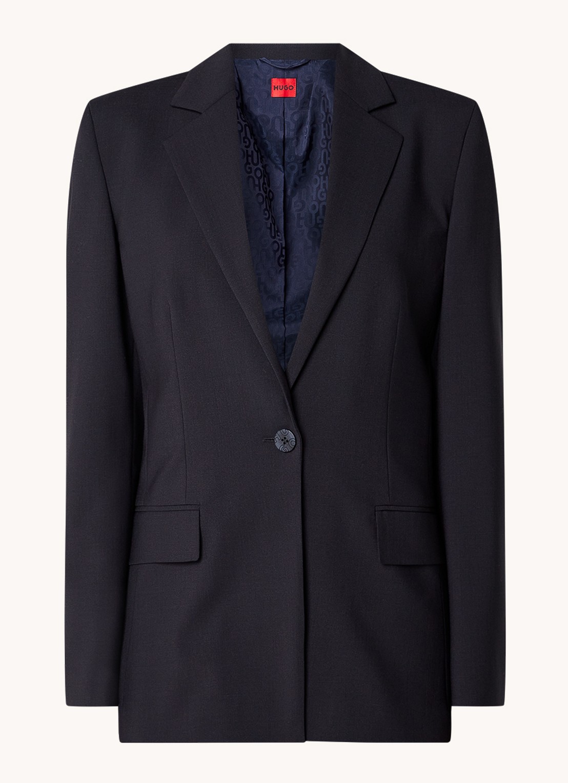 HUGO Atana blazer in wolblend met klepzakken - voorkant 3 donkerblauw