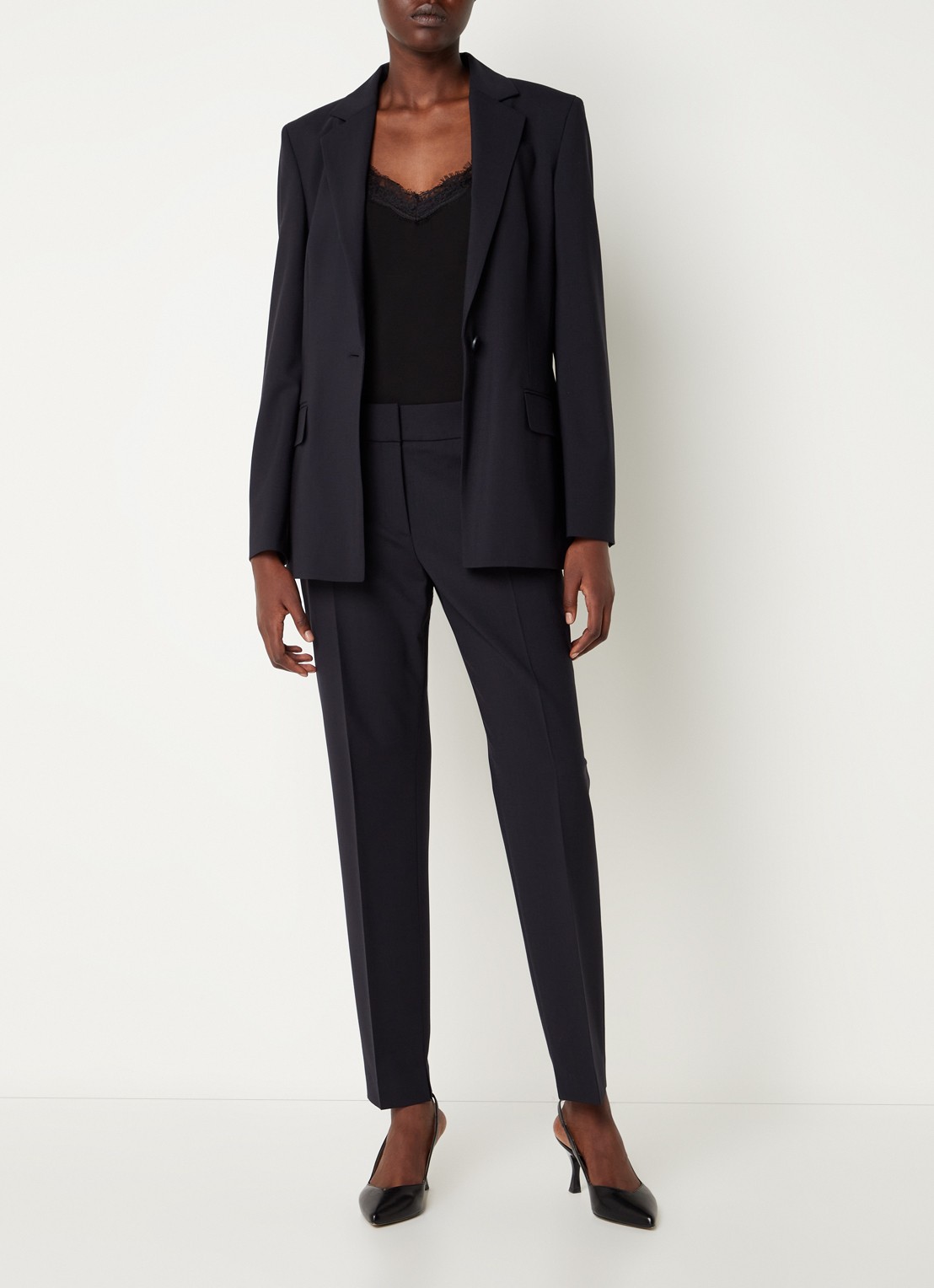 HUGO Atana blazer in wolblend met klepzakken - voorkant 4 donkerblauw