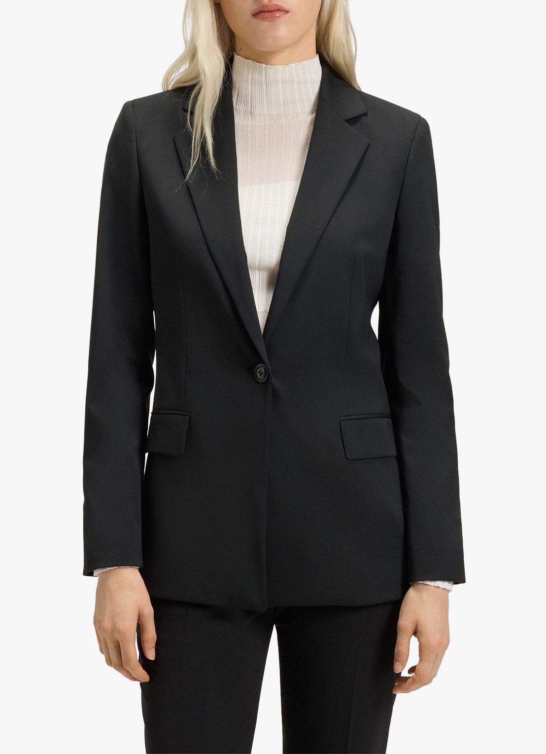 HUGO Atana blazer in wolblend met klepzakken - detail zwart