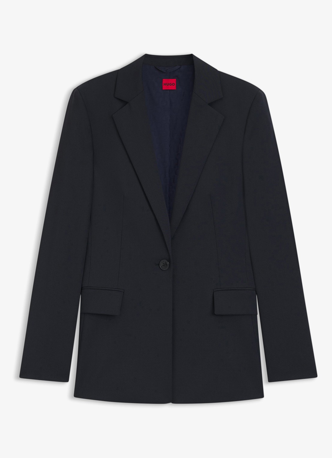 HUGO Atana blazer in wolblend met klepzakken - voorkant donkerblauw