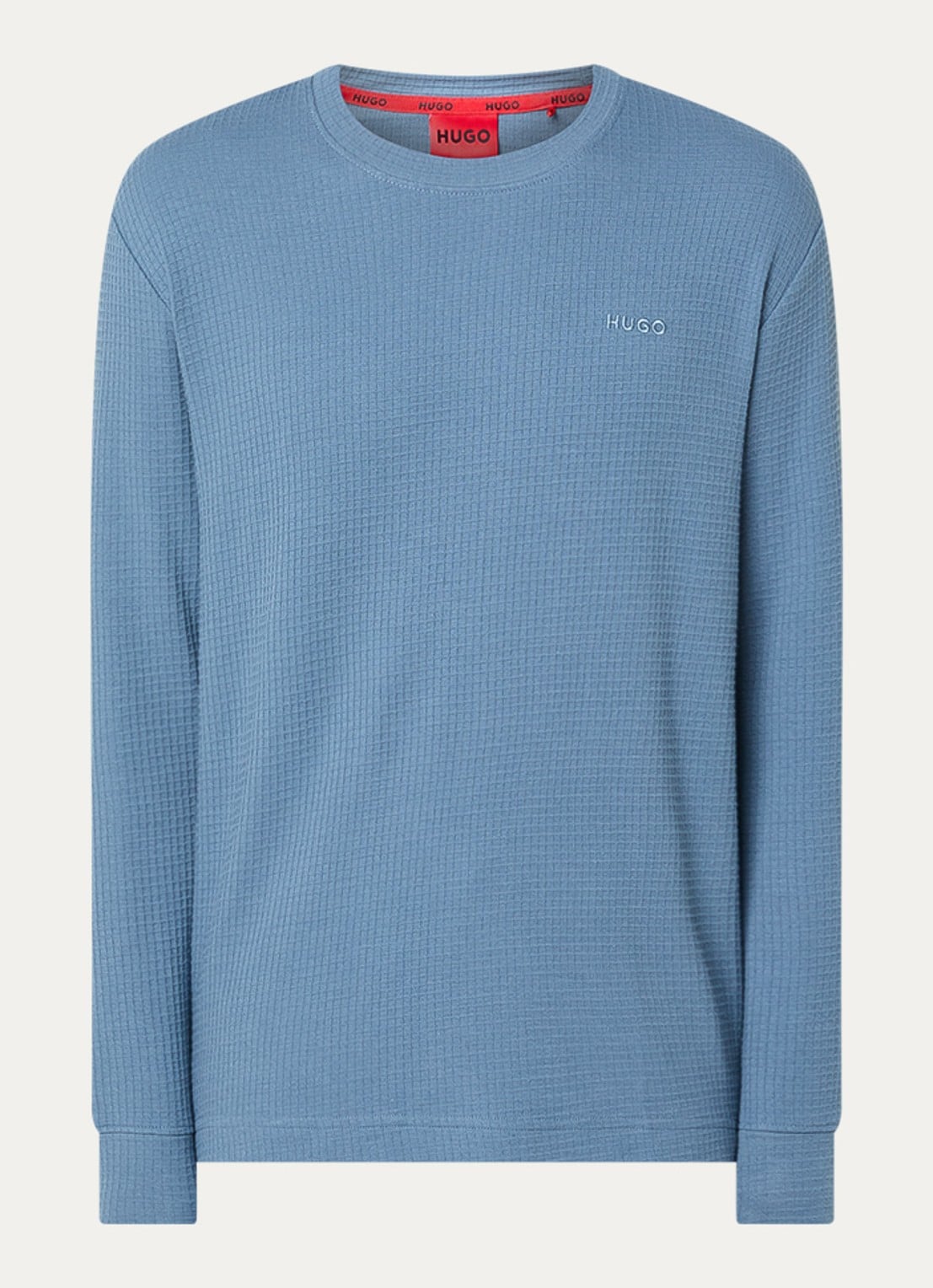 HUGO Austin pyjamatop met logo - voorkant 3 staalblauw