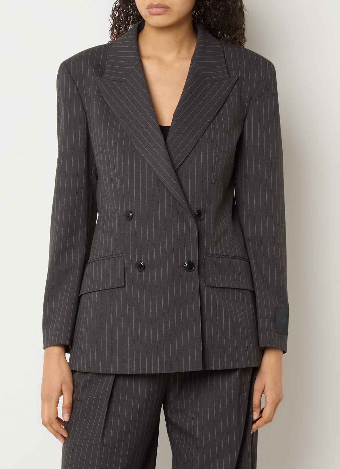 HUGO Azenia double-breasted blazer met krijtstreep - detail 2 antraciet