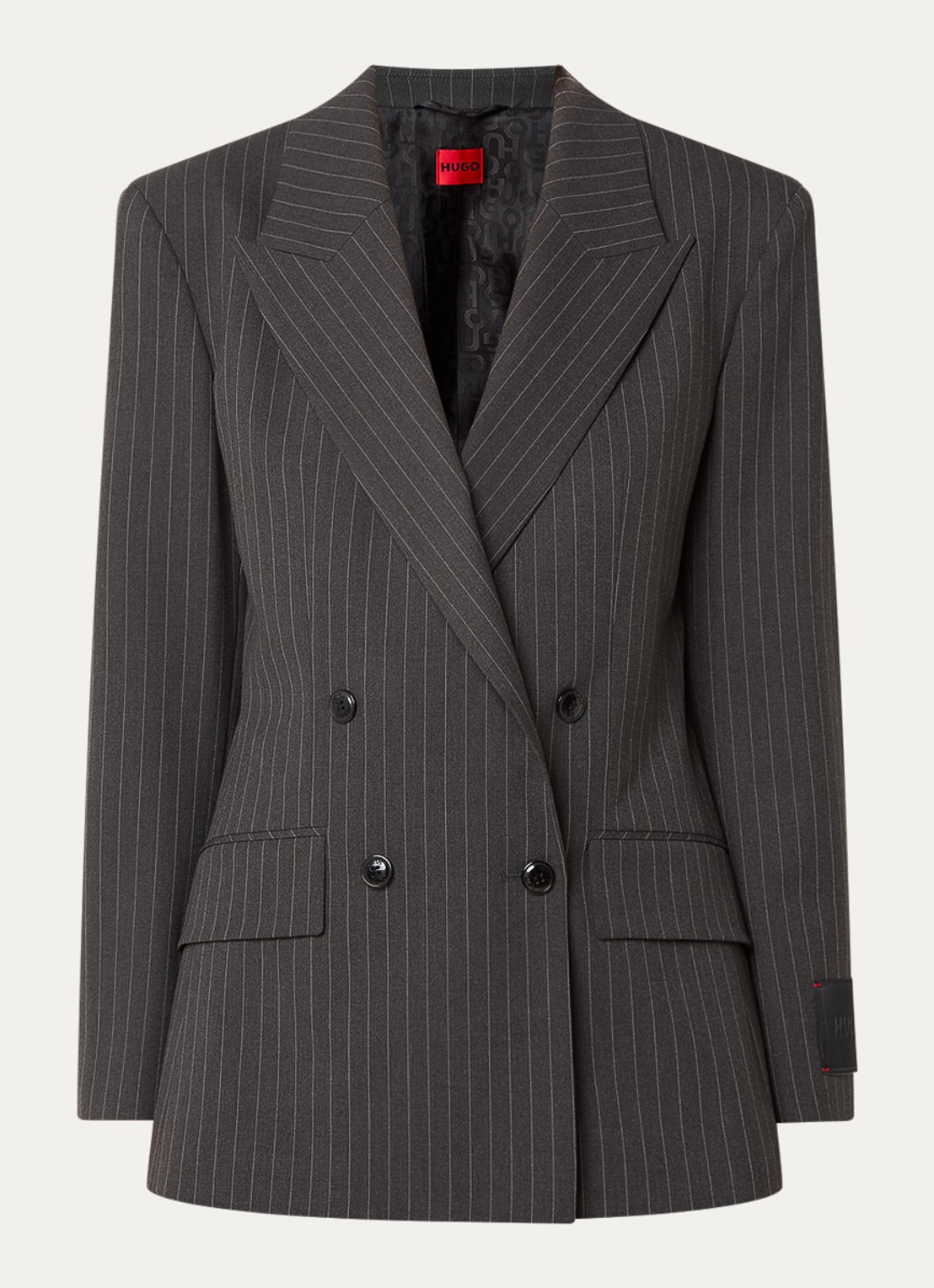 HUGO Azenia double-breasted blazer met krijtstreep - voorkant 3 antraciet