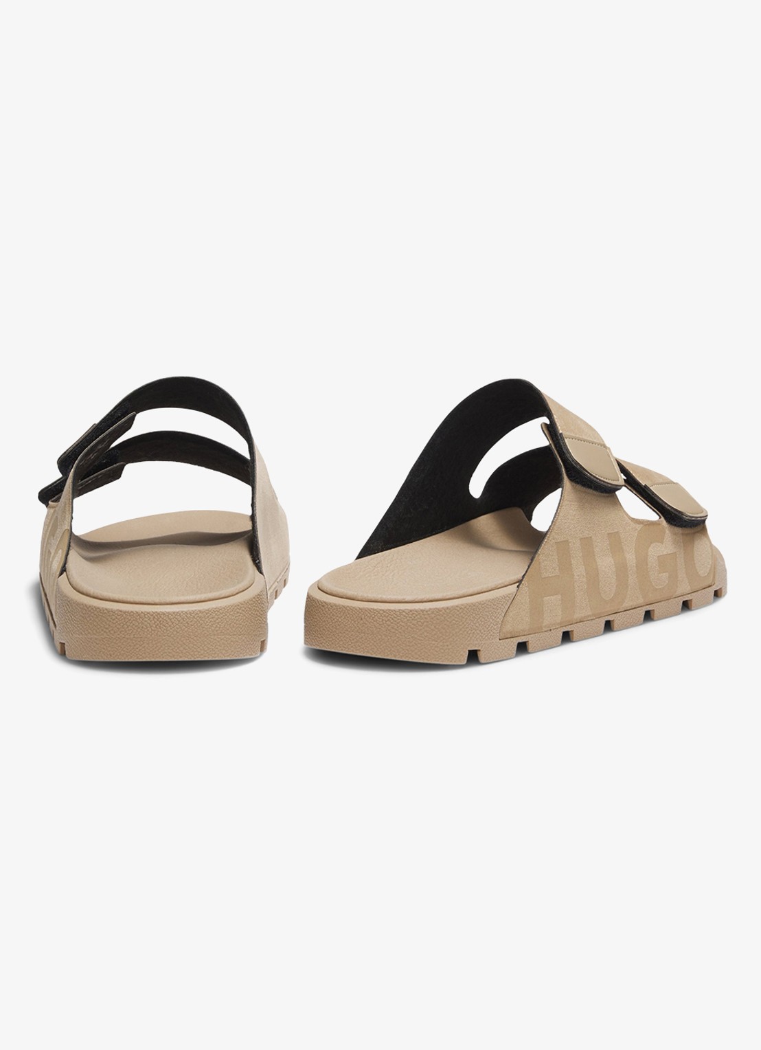 HUGO Badslipper met logo - achterkant beige