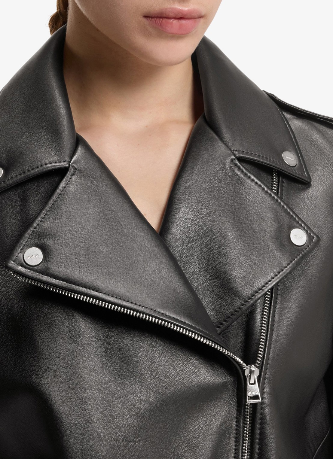 HUGO Bikerjack van schapenleer - detail 4 zwart