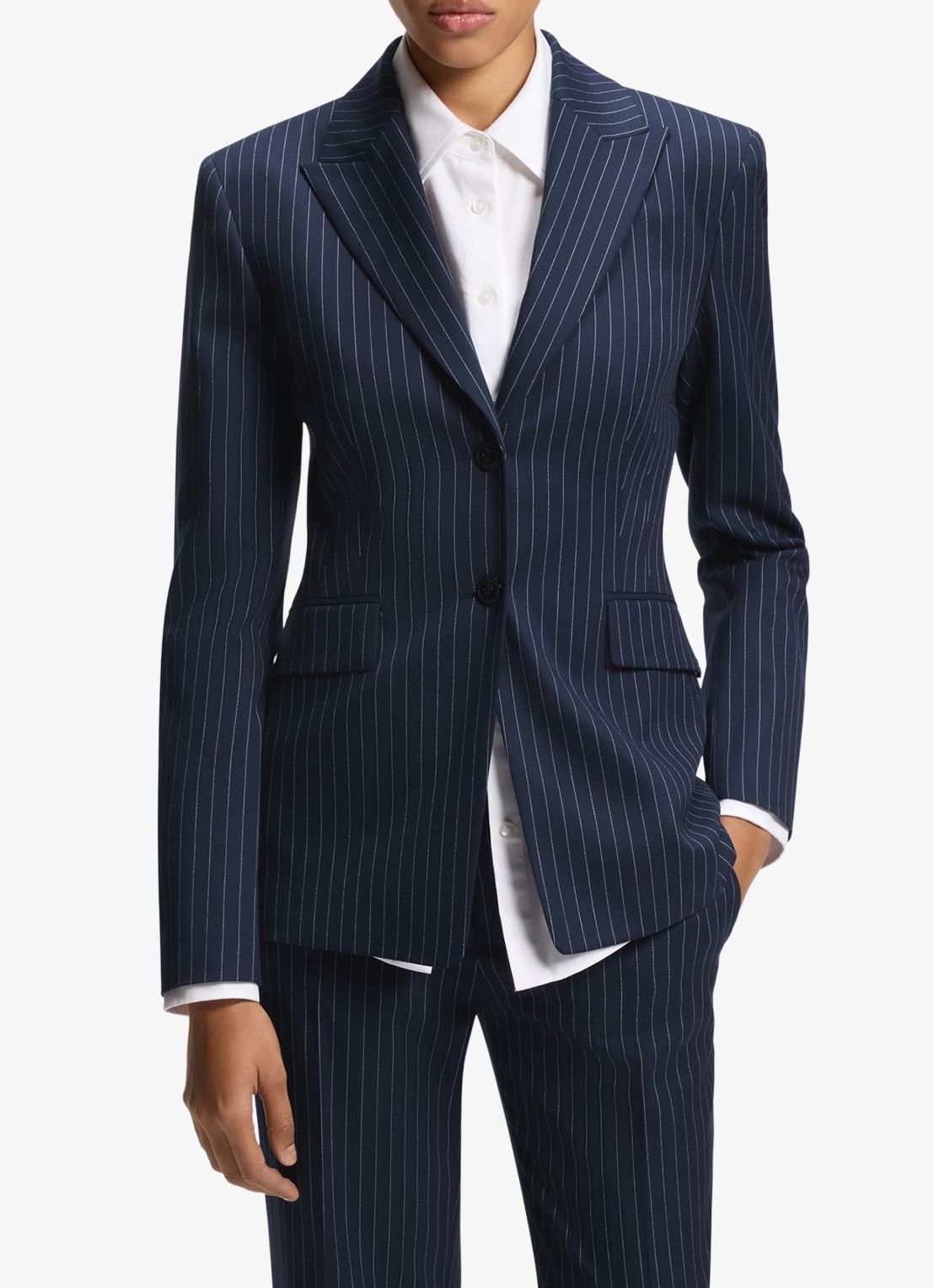 HUGO Blazer met krijtstreep en klepzakken - detail donkerblauw