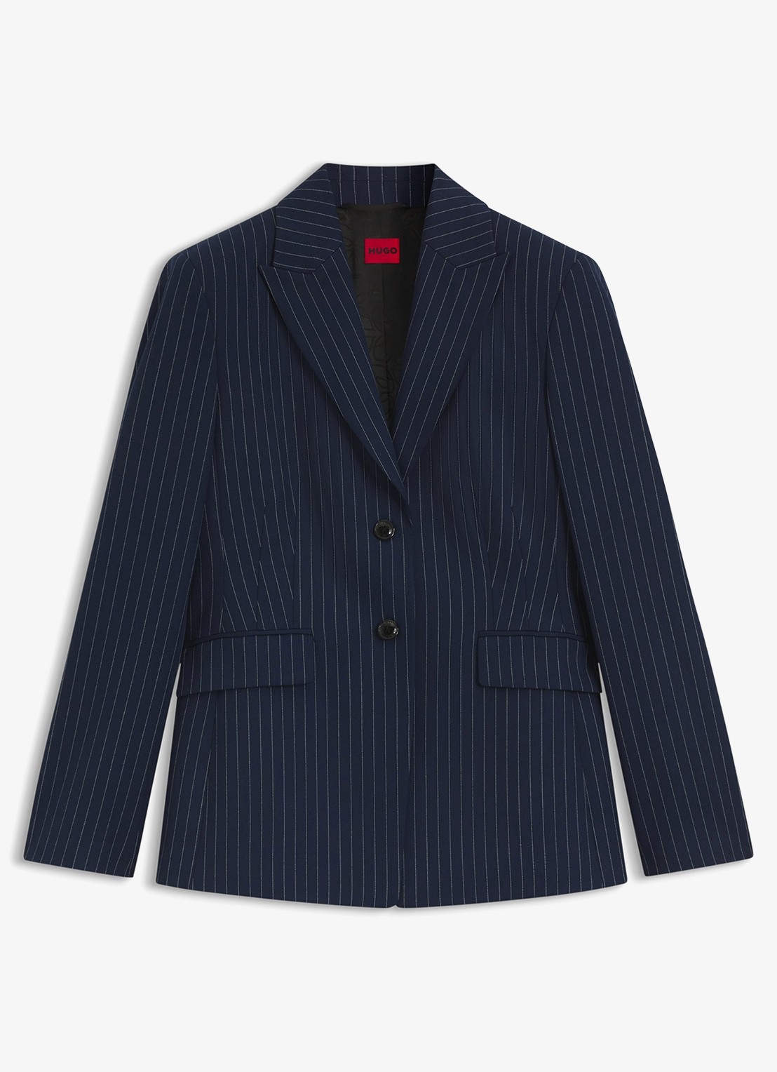 HUGO Blazer met krijtstreep en klepzakken - voorkant 5 donkerblauw