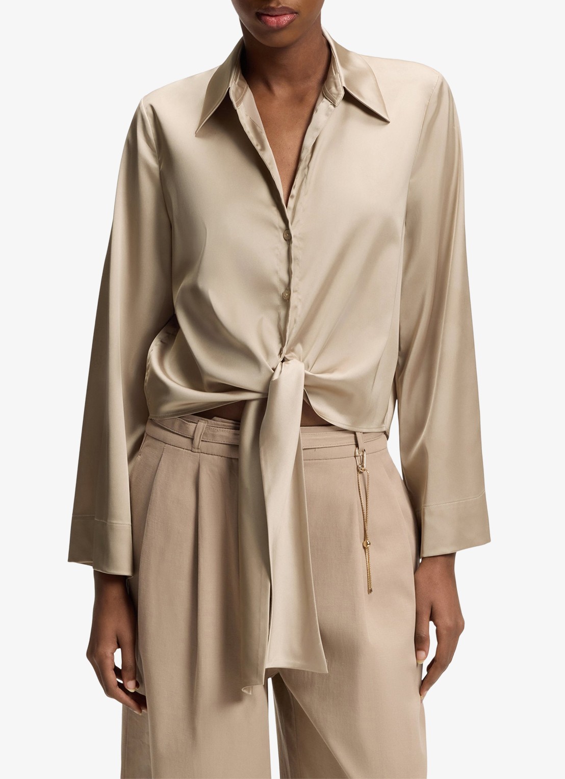 HUGO Blouse met geknoopt detail - detail light/pastel brown-232 / bruin
