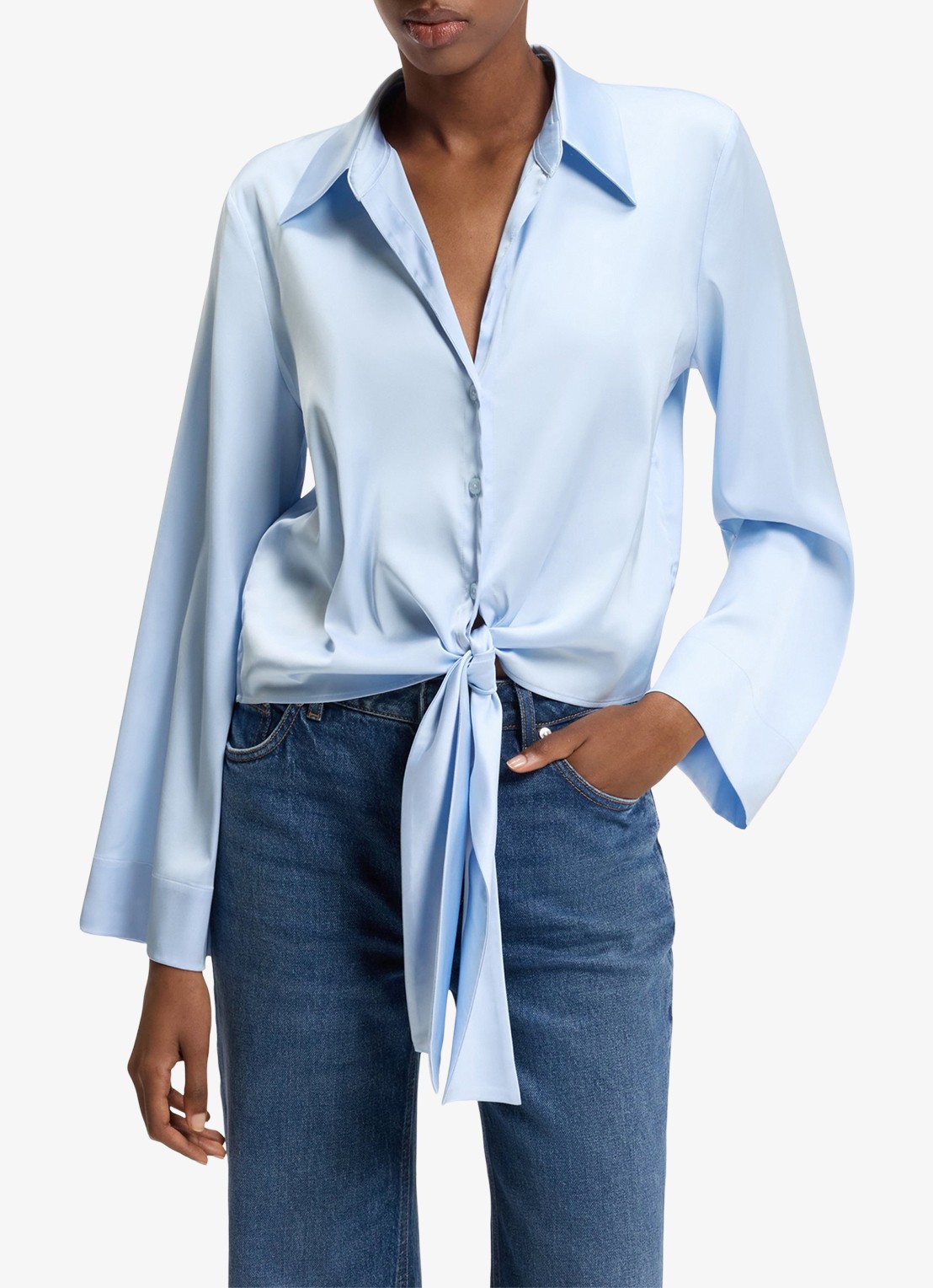 HUGO Blouse met geknoopt detail - detail 3 open blue-476 / blauw