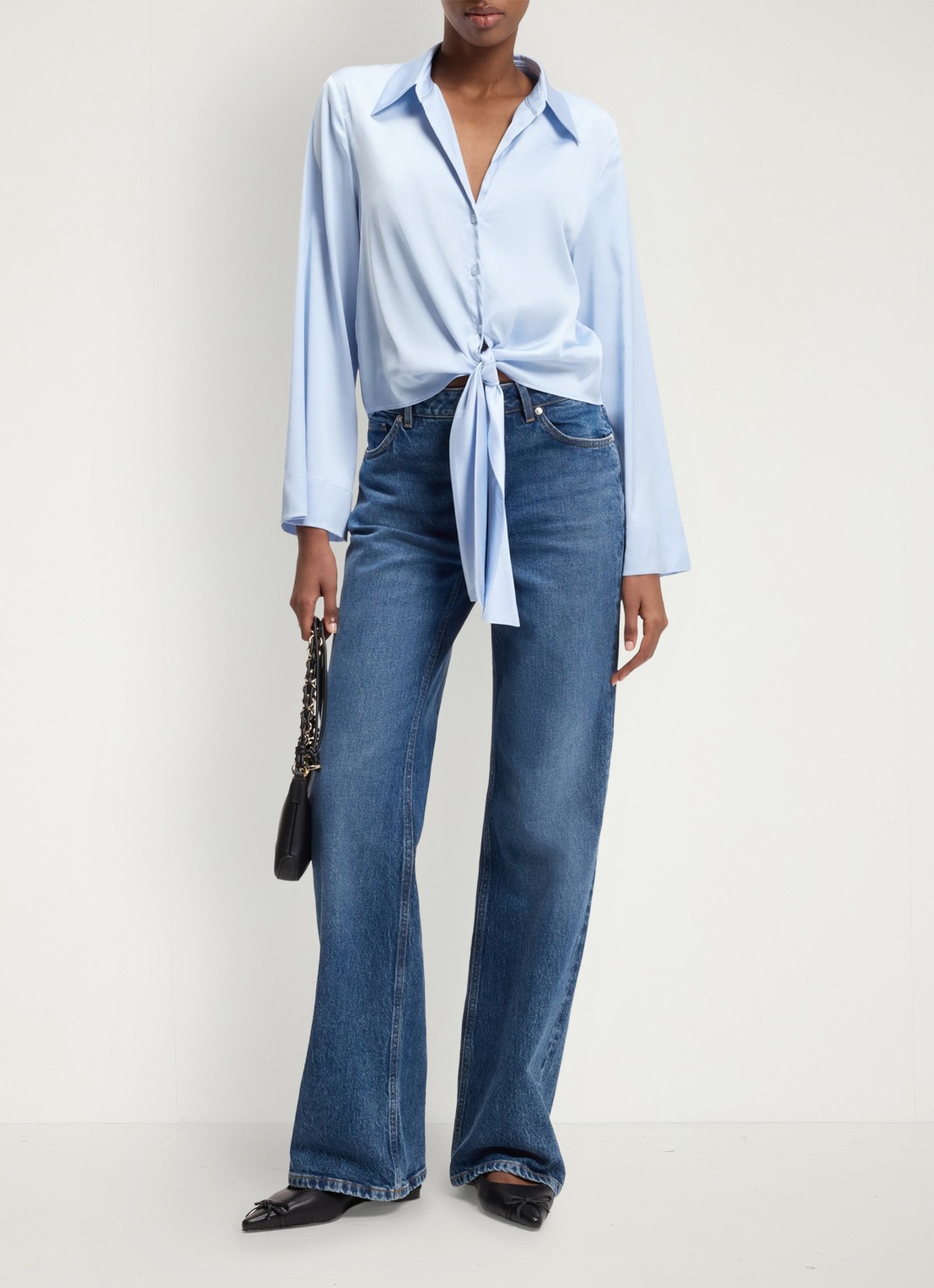 HUGO Blouse met geknoopt detail - voorkant 9 open blue-476 / blauw