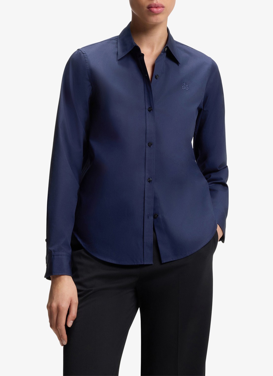 HUGO Blouse van katoen - detail 2 donkerblauw