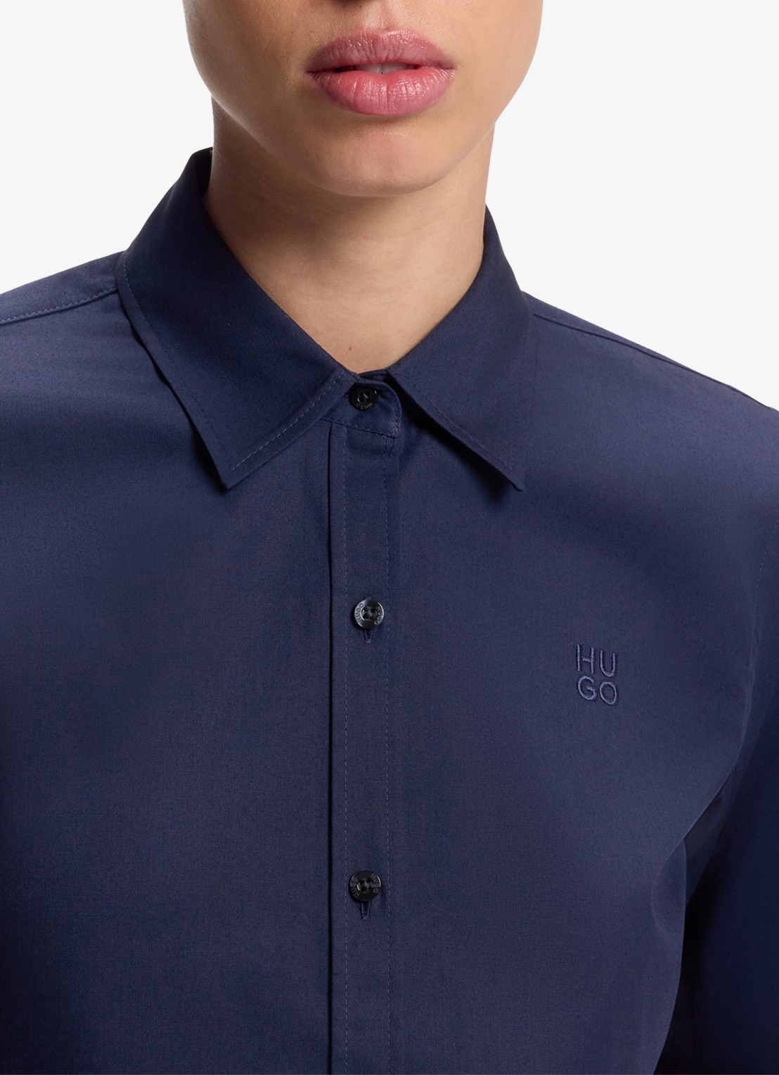 HUGO Blouse van katoen - detail 3 donkerblauw