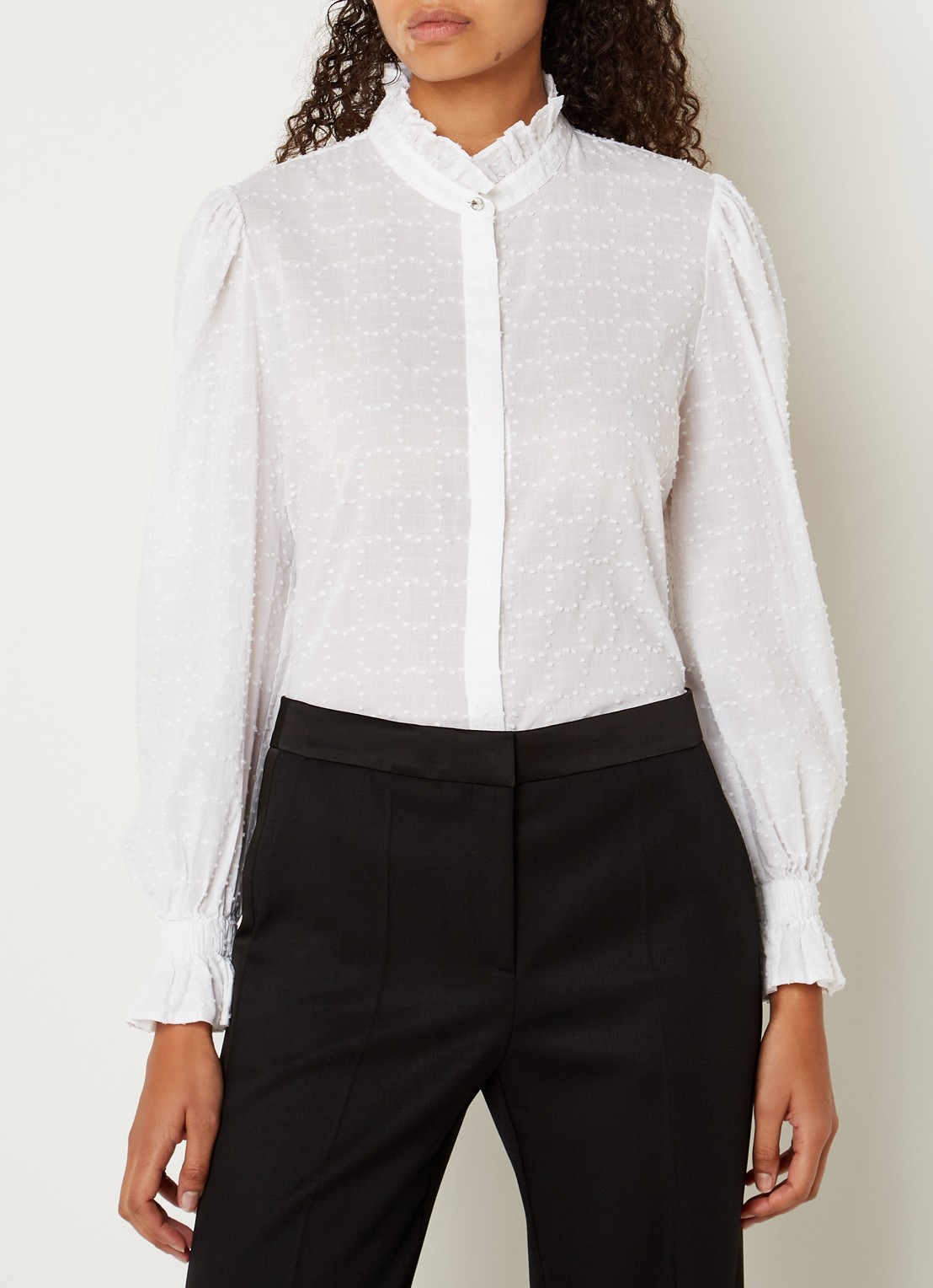 HUGO BOSS Bellina blouse met structuur en smockwerk - detail 6 wit