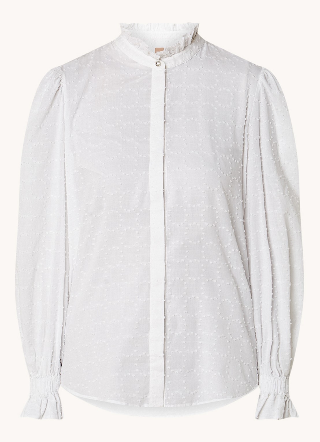 HUGO BOSS Bellina blouse met structuur en smockwerk - voorkant 3 wit