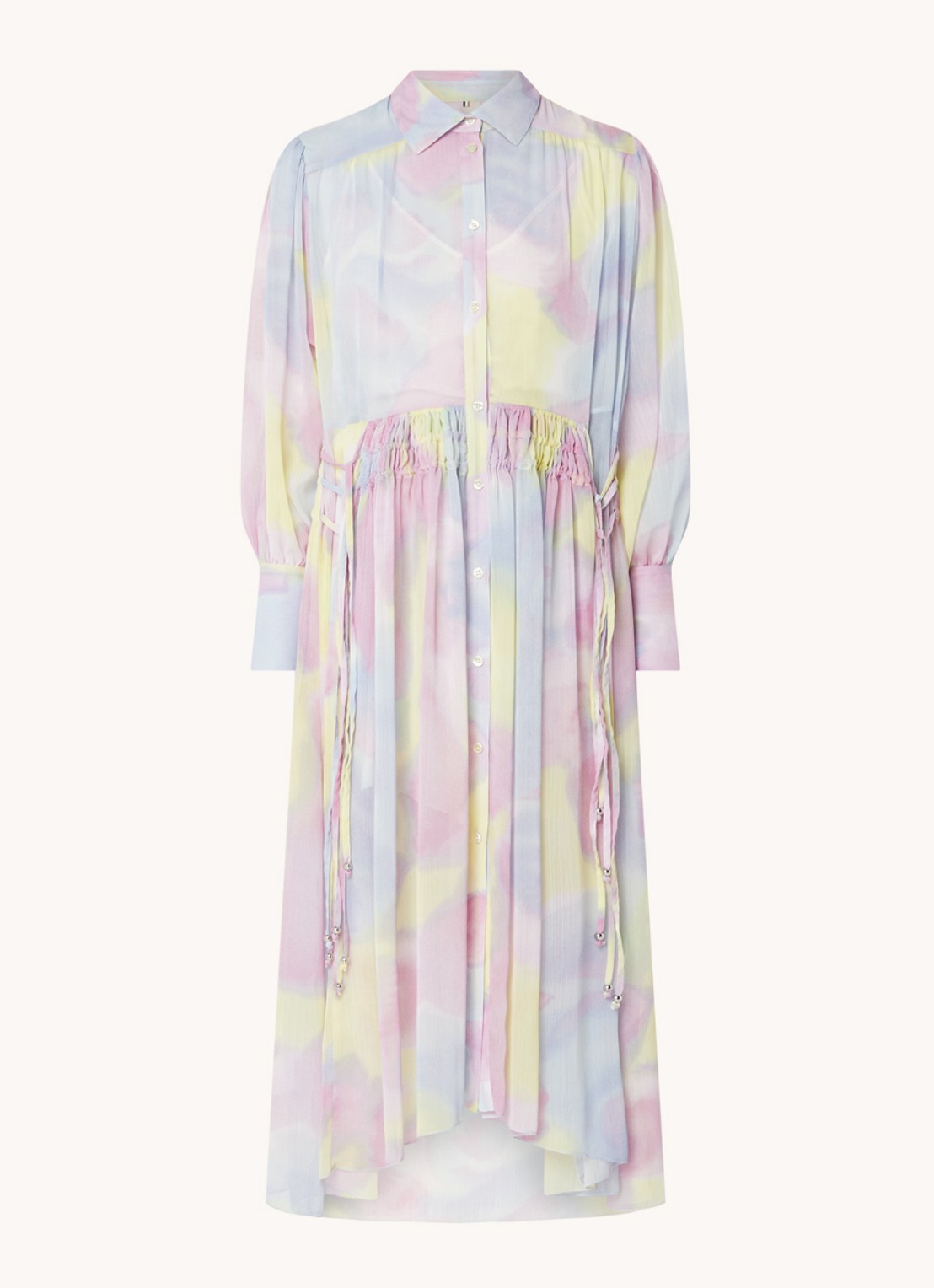 HUGO BOSS Dileola midi blousejurk met tie-dye dessin - voorkant lila