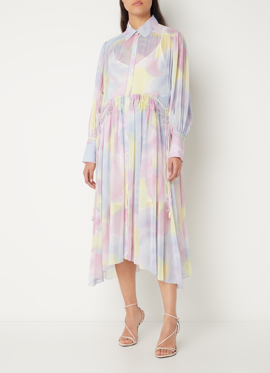 HUGO BOSS Dileola midi blousejurk met tie-dye dessin - voorkant 2 lila
