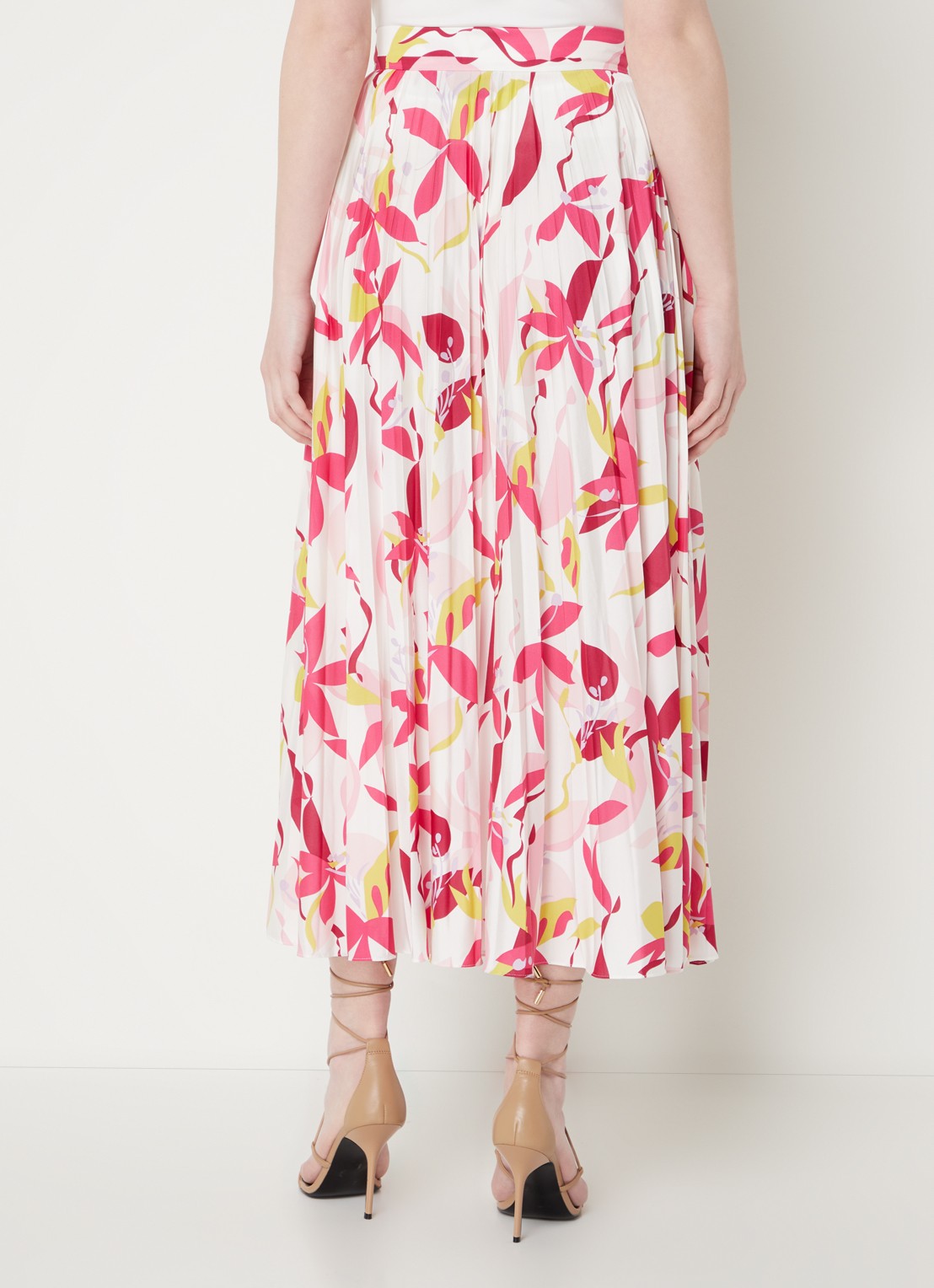 HUGO BOSS Erikes midirok met bloemenprint en plissé - achterkant 4 roze