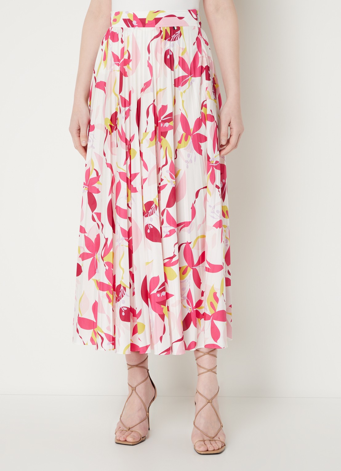 HUGO BOSS Erikes midirok met bloemenprint en plissé - detail 3 roze