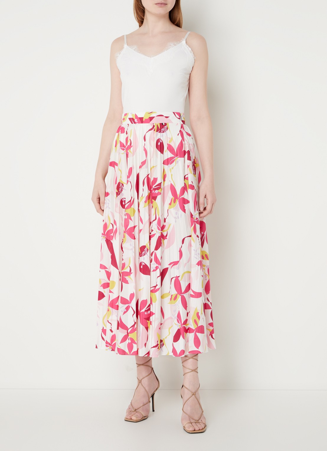 HUGO BOSS Erikes midirok met bloemenprint en plissé - voorkant 2 roze