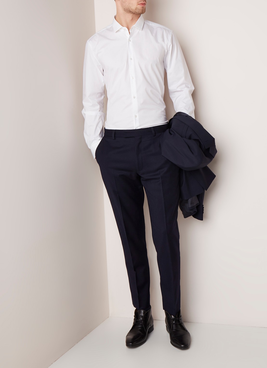 HUGO BOSS Erondo Extra slim fit overhemd met stretch - voorkant 4 wit