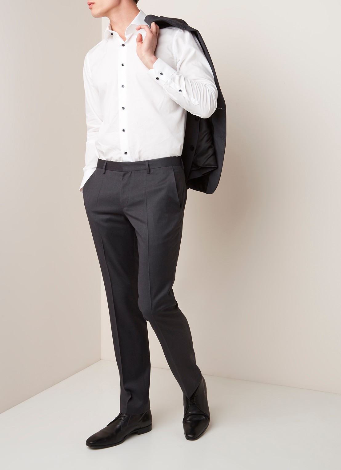 HUGO BOSS Gibson_cyl slim fit pantalon van scheerwol - voorkant 6 grijs