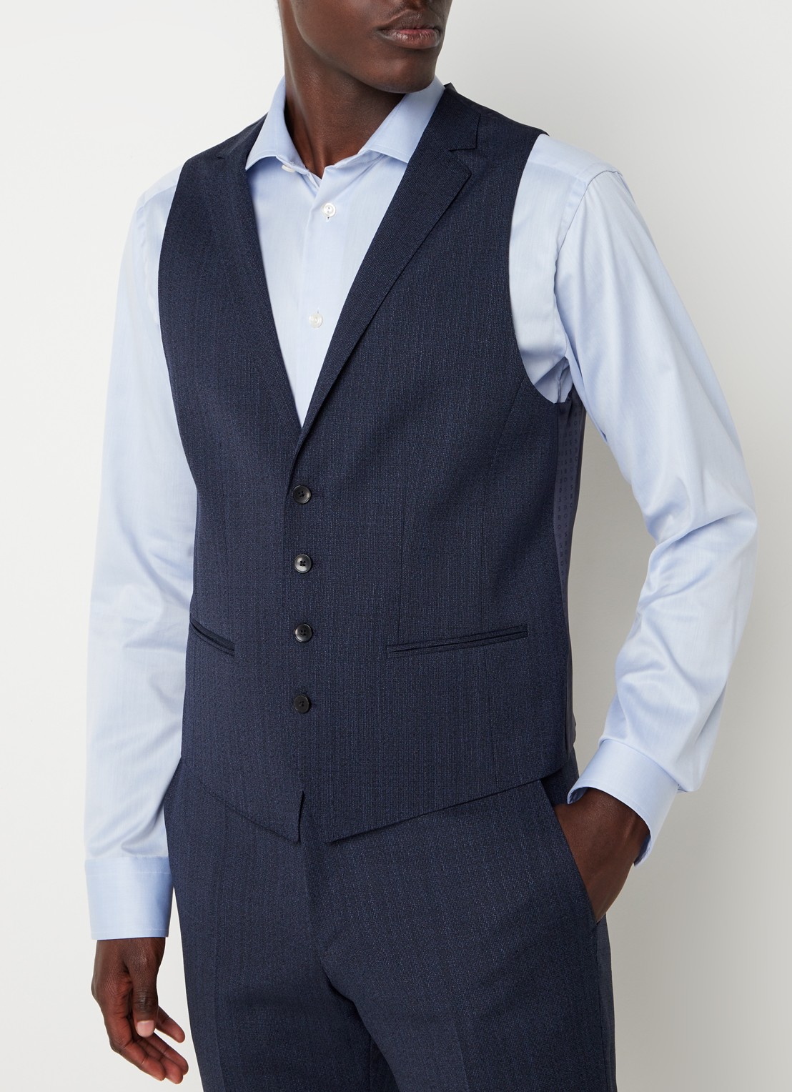 HUGO BOSS H-Huge slim fit 3-delig pak van wol met klepzakken  - detail 3 donkerblauw