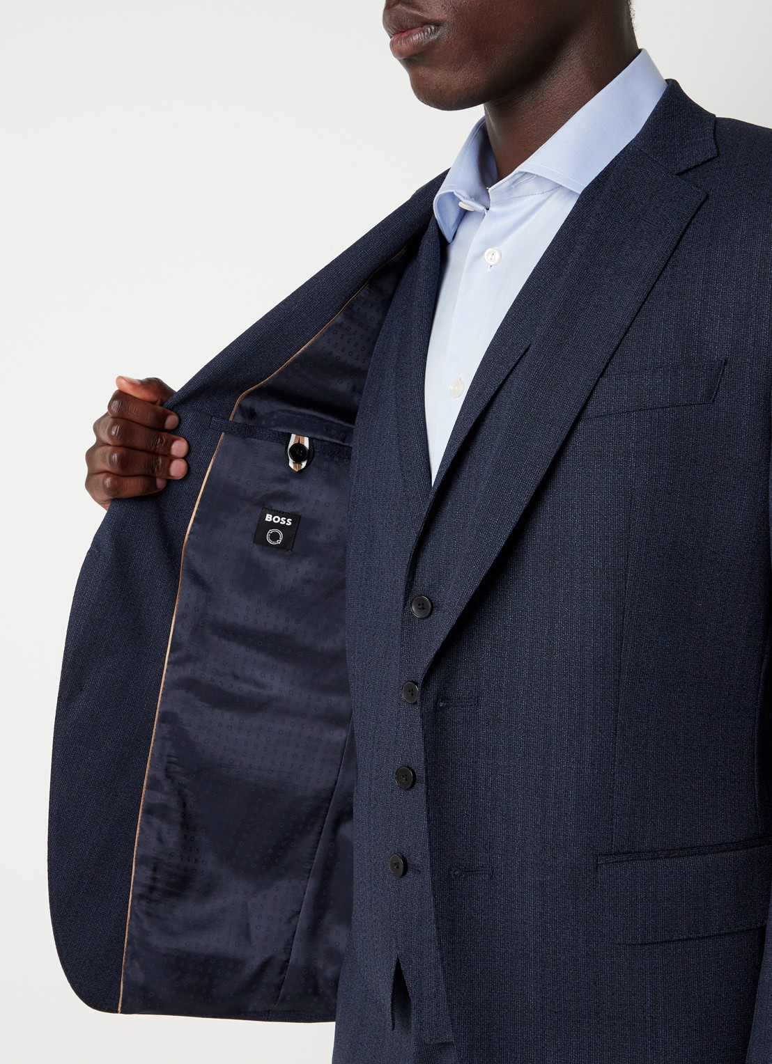 HUGO BOSS H-Huge slim fit 3-delig pak van wol met klepzakken  - detail 5 donkerblauw