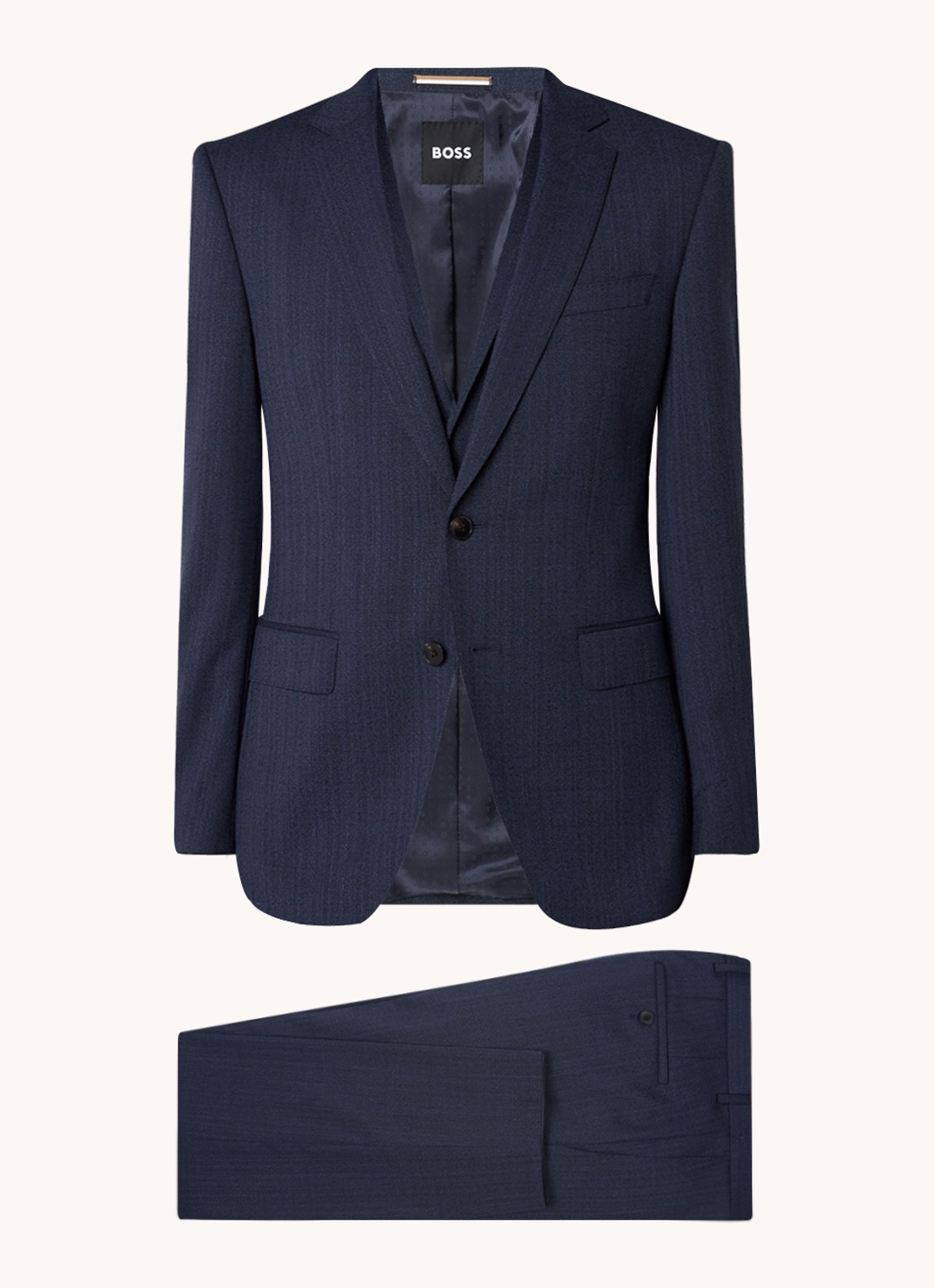 HUGO BOSS H-Huge slim fit 3-delig pak van wol met klepzakken  - voorkant 2 donkerblauw