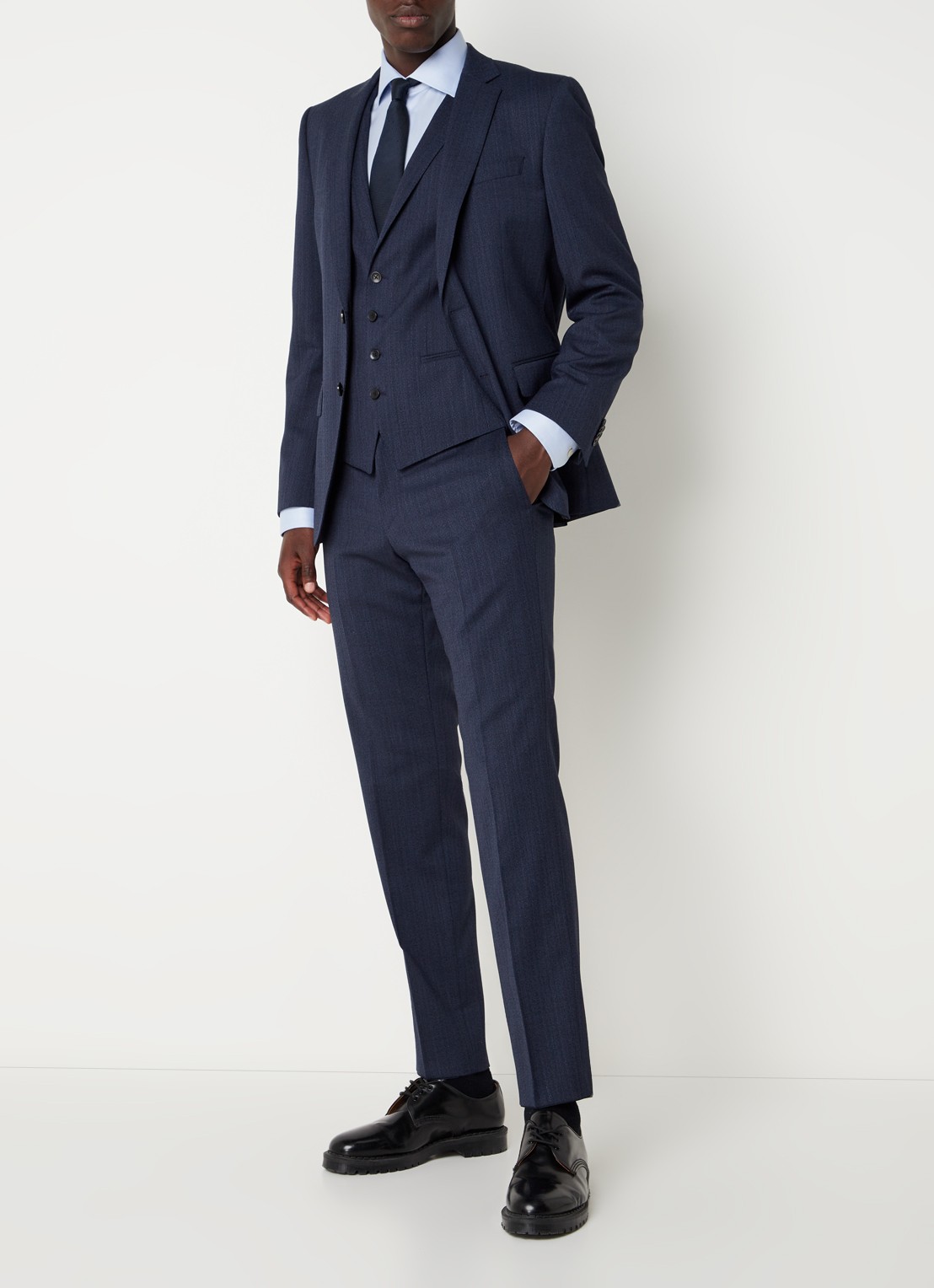 HUGO BOSS H-Huge slim fit 3-delig pak van wol met klepzakken  - voorkant donkerblauw