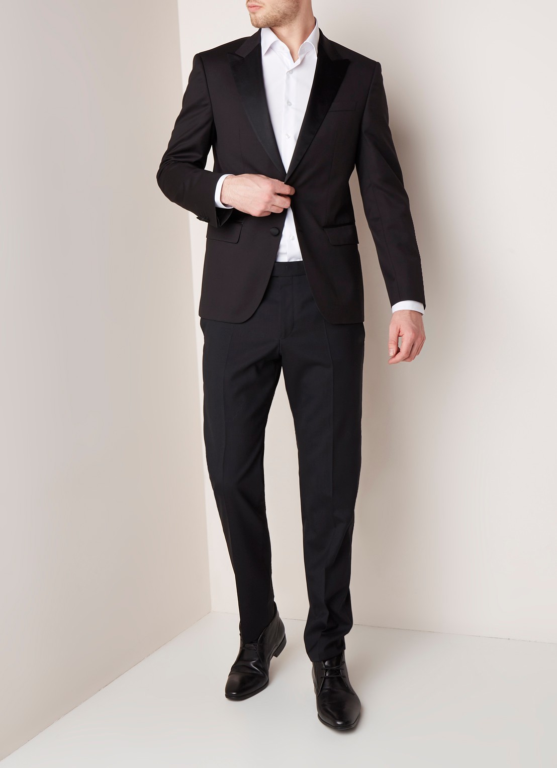 HUGO BOSS Halwod regular fit colbert met revers van satijn - voorkant 5 zwart