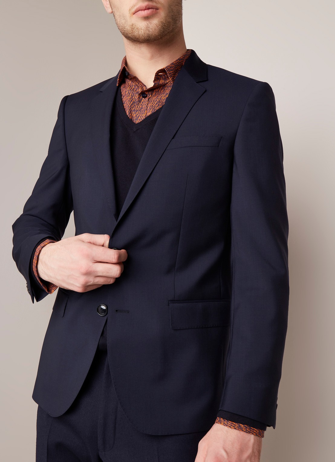 HUGO BOSS Henry slim fit colbert van wol - detail 4 donkerblauw