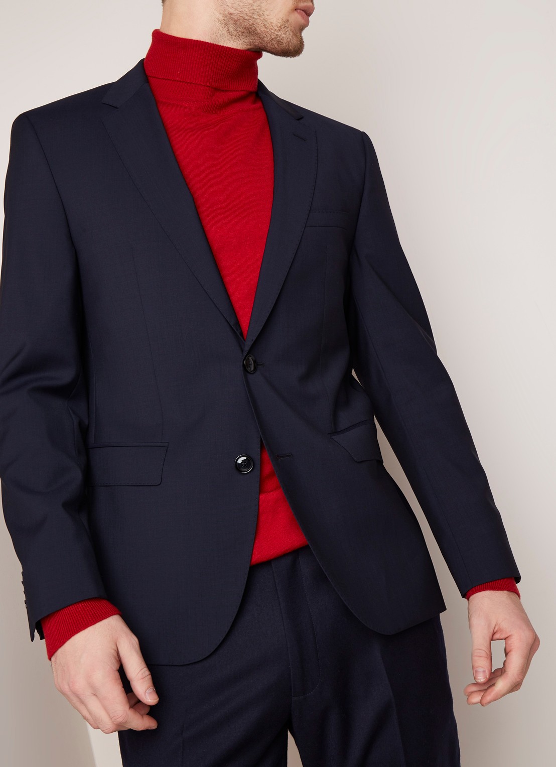 HUGO BOSS Jeffery regular fit colbert van scheerwol - detail donkerblauw