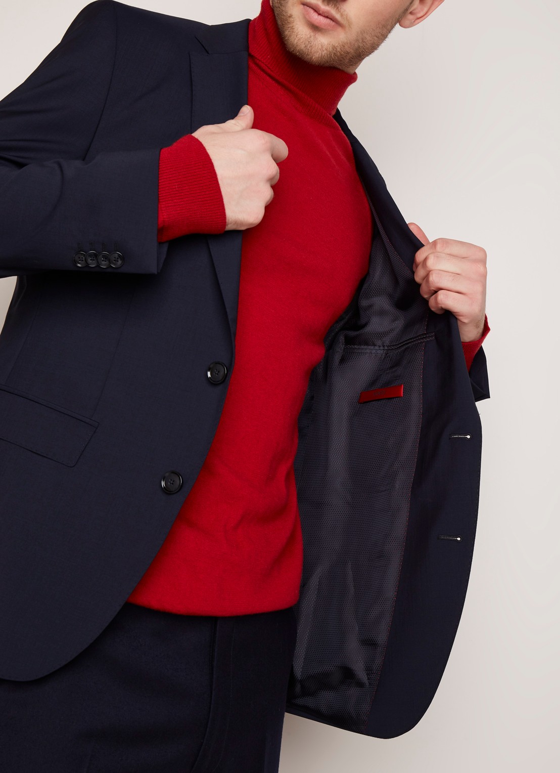 HUGO BOSS Jeffery regular fit colbert van scheerwol - detail 2 donkerblauw