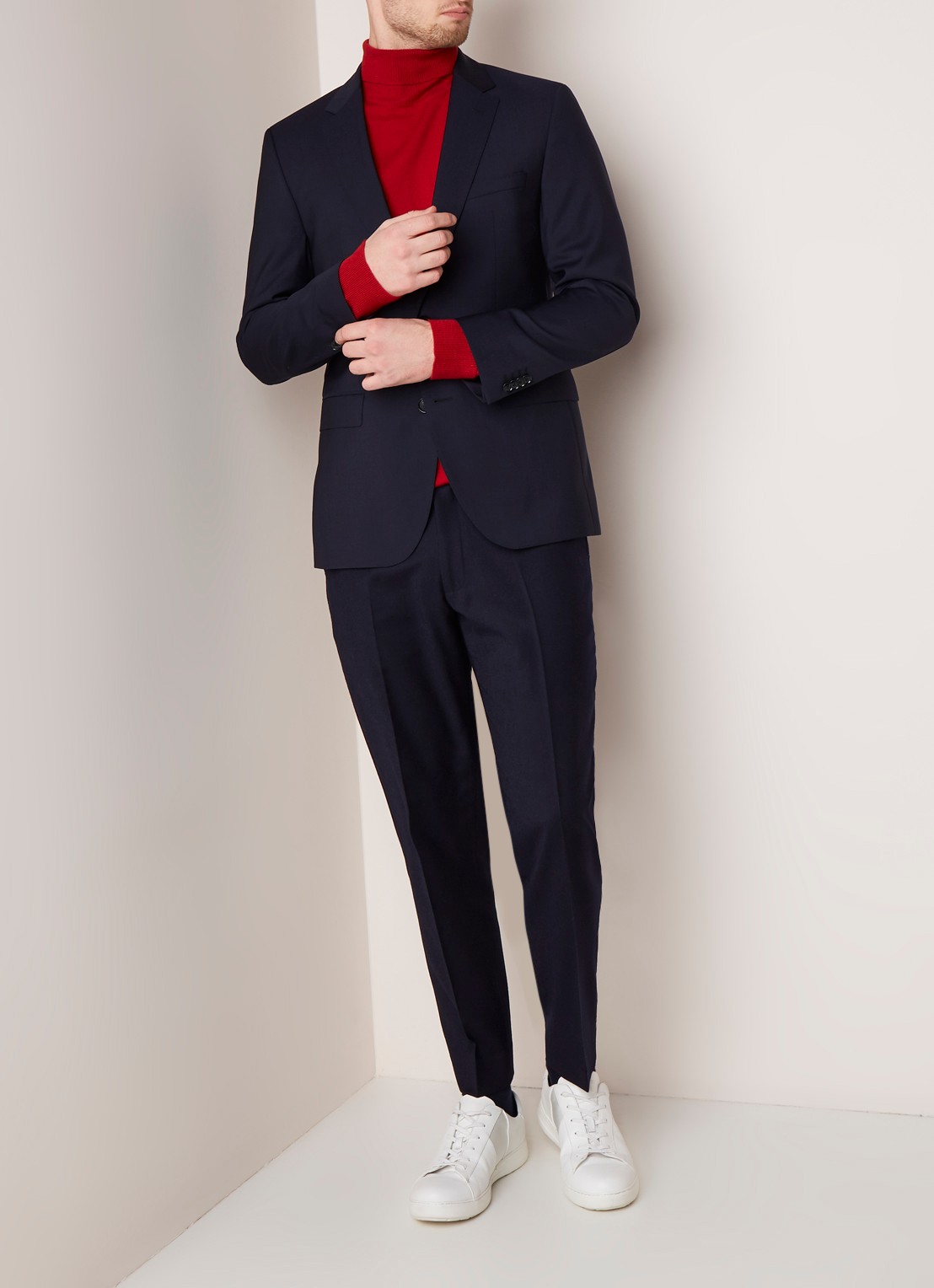 HUGO BOSS Jeffery regular fit colbert van scheerwol - voorkant 4 donkerblauw
