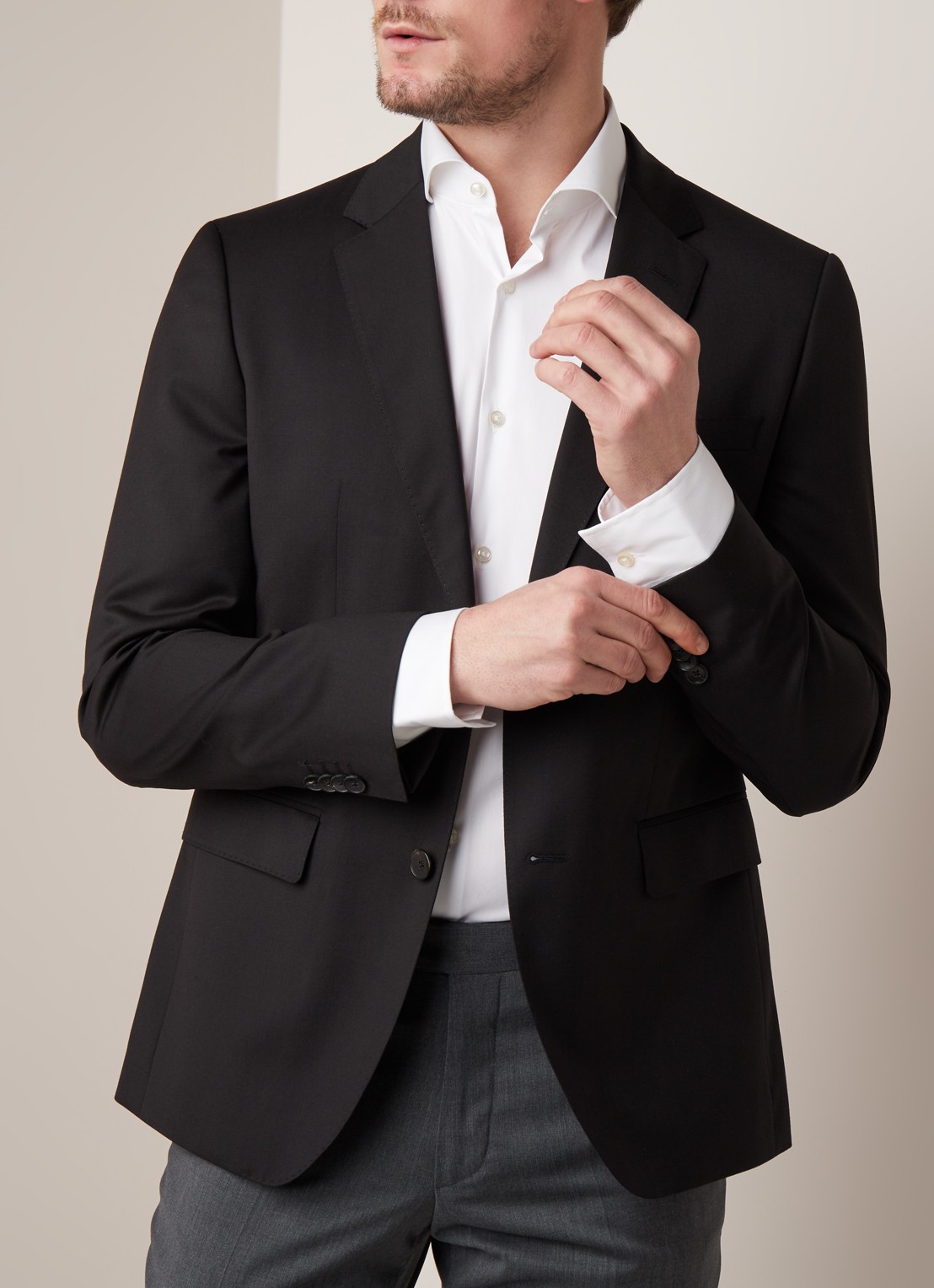HUGO BOSS Johnstons1 regular fit colbert van scheerwol - detail 2 zwart