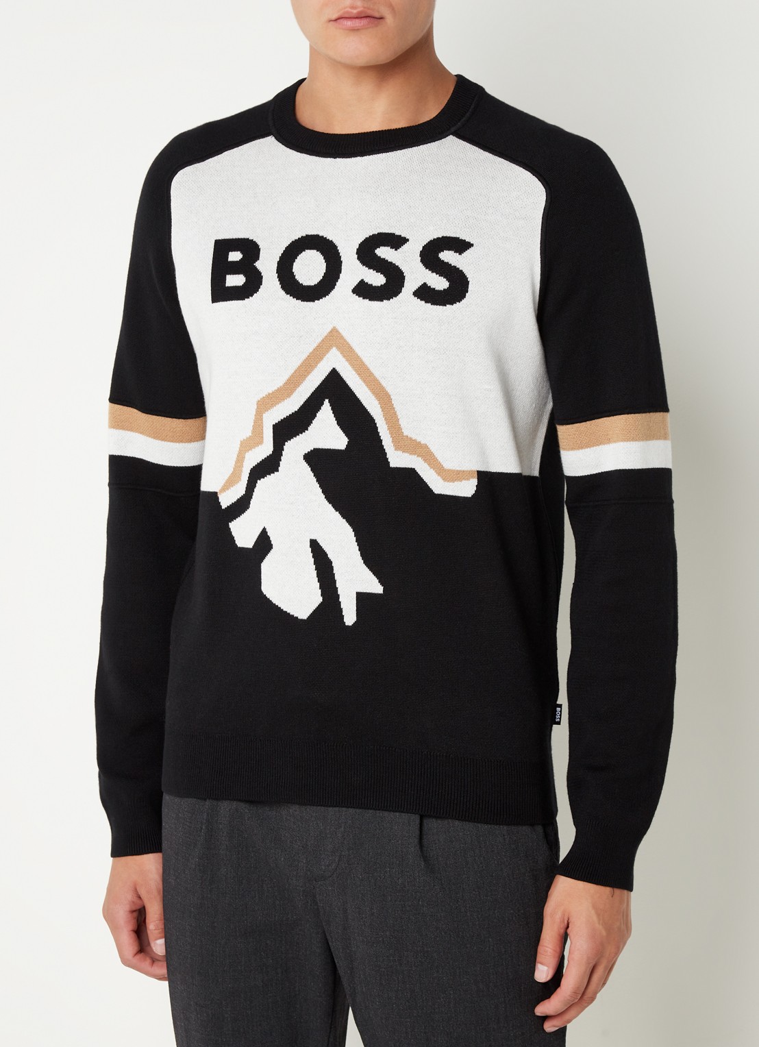 HUGO BOSS Lanius pullover met ingebreid logo - detail 4 zwart